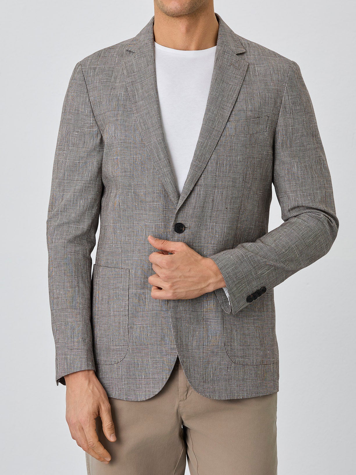Blazer Com Bolsos De Chapa Half-Canvas De Xadrez Em Linho - Image 2