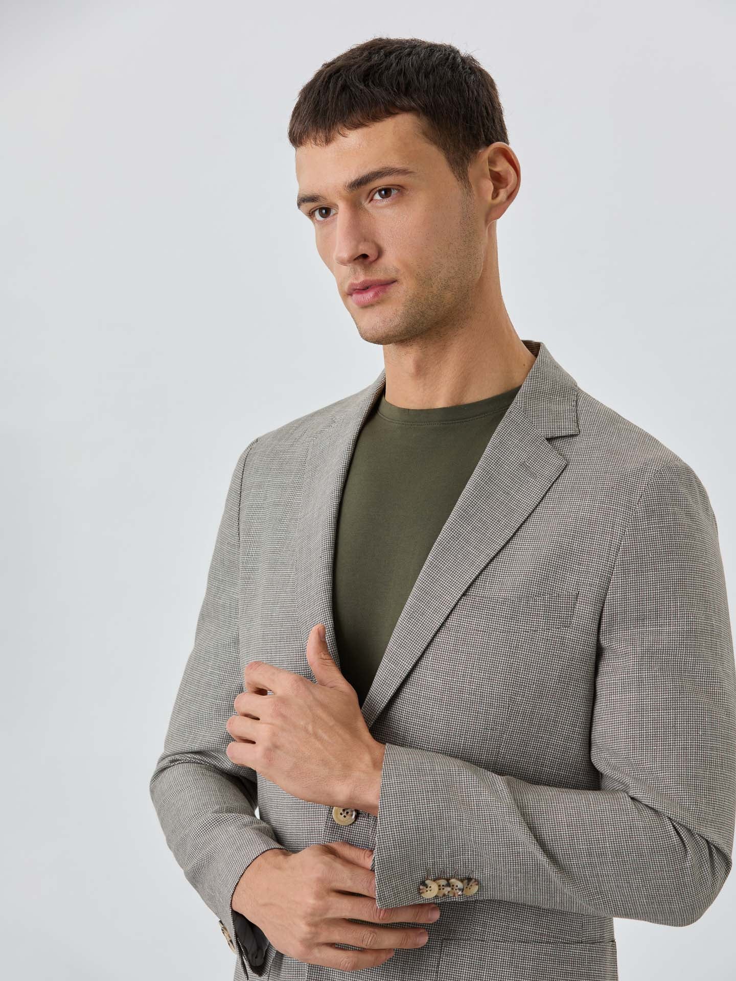 Blazer Com Bolsos De Chapa Half-Canvas Em Micro Houndstooth De Linho - Image 2