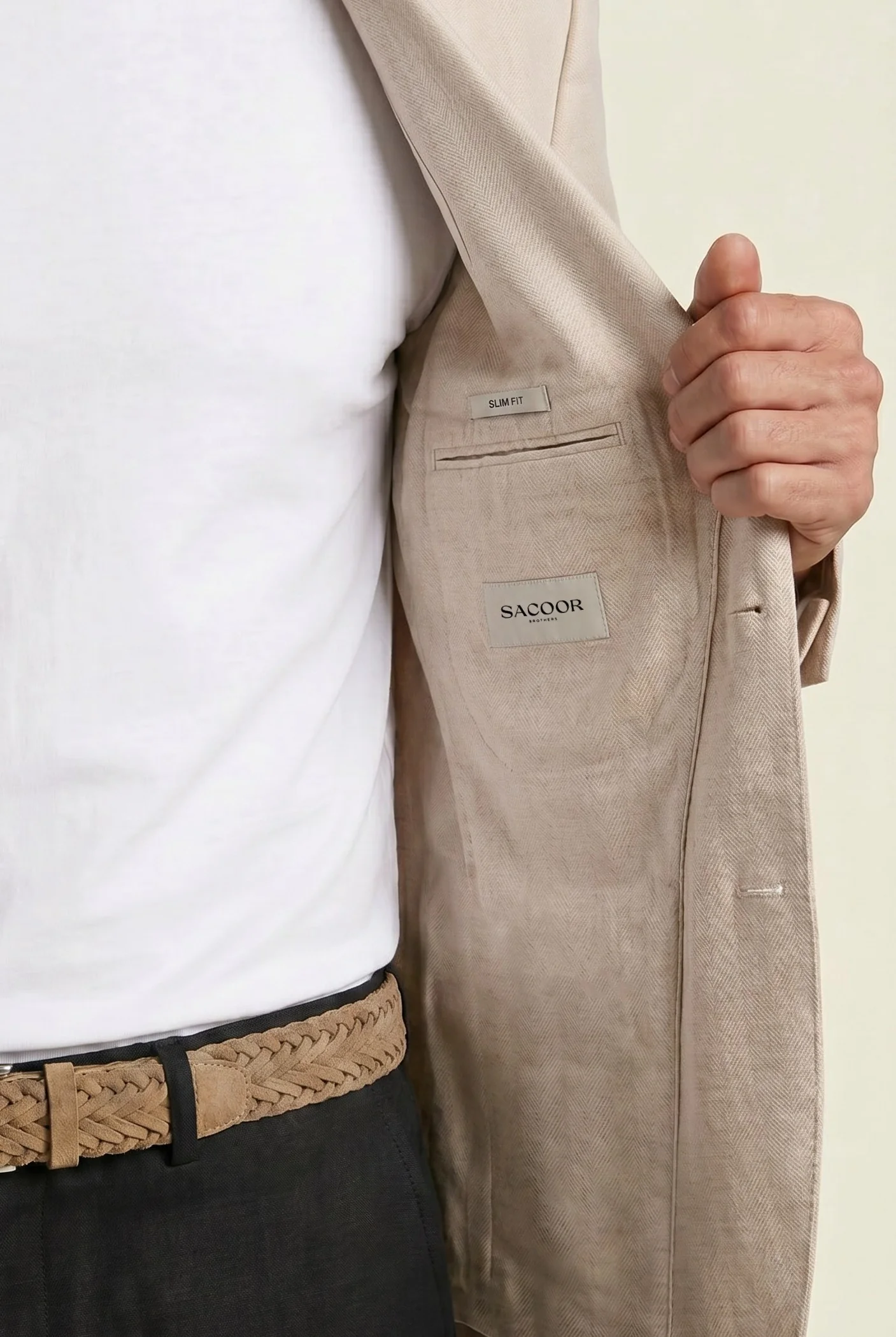 Blazer de espinha em puro linho tecido italiano slim fit - Image 3