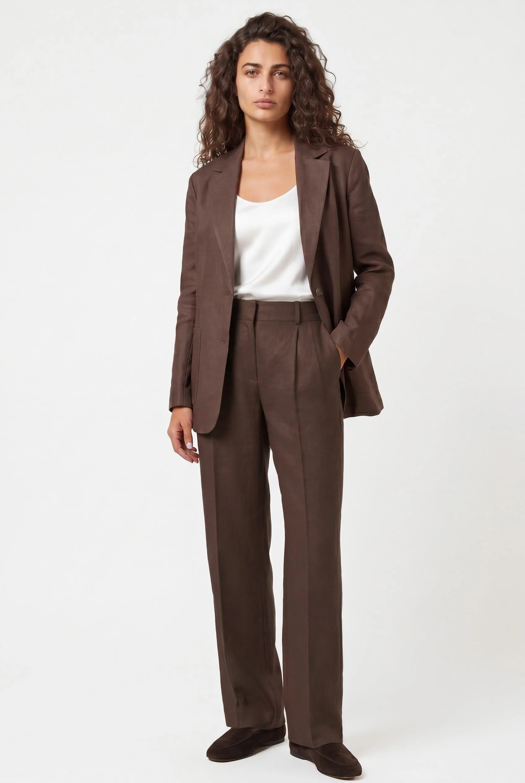 Blazer Oversized Em Linho Com Construção Tipo Camisa E Bolsos De Chapa