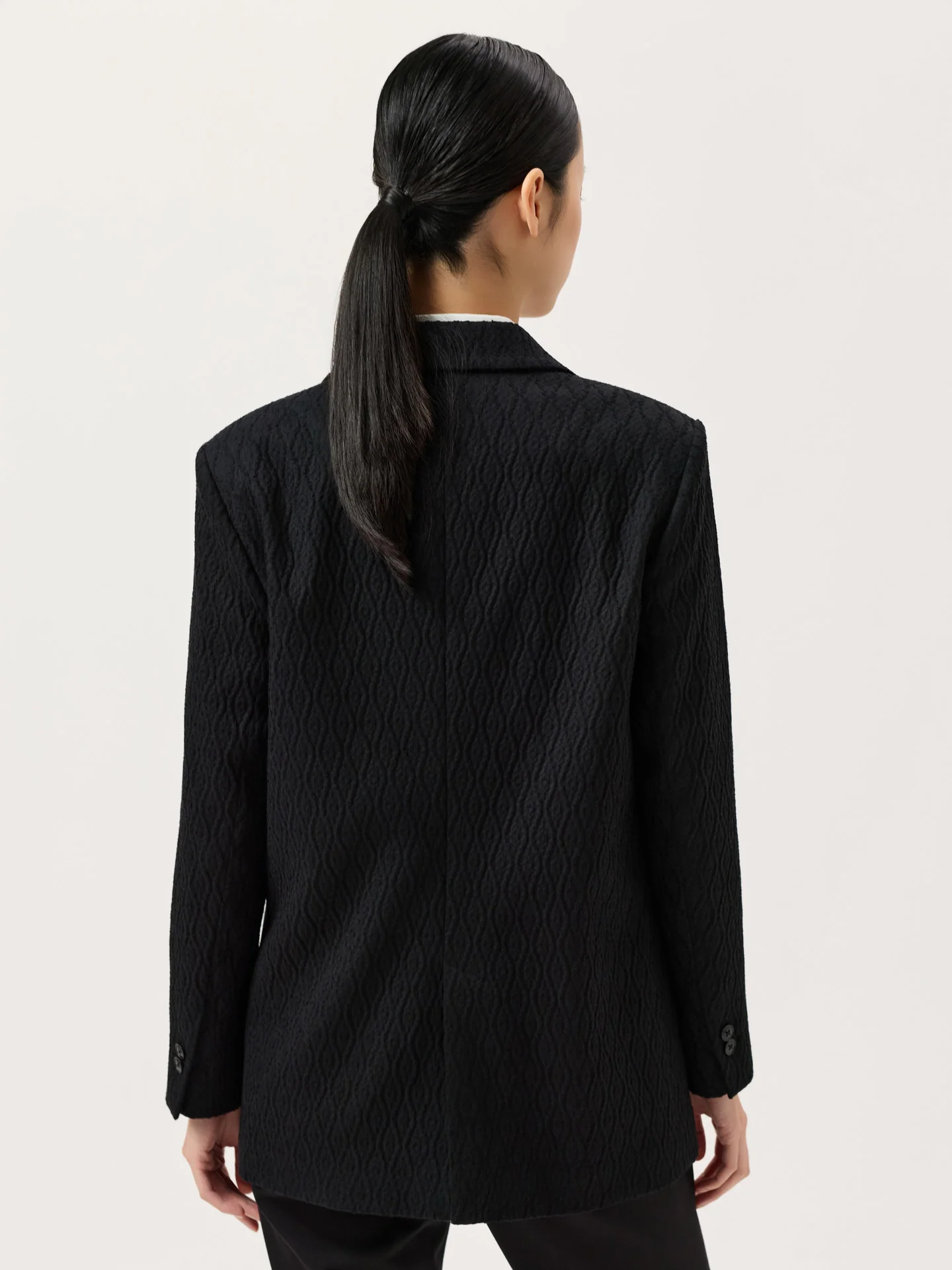 Blazer Oversized em Malha Jacquard Texturada de Mistura de Algodão - Image 3