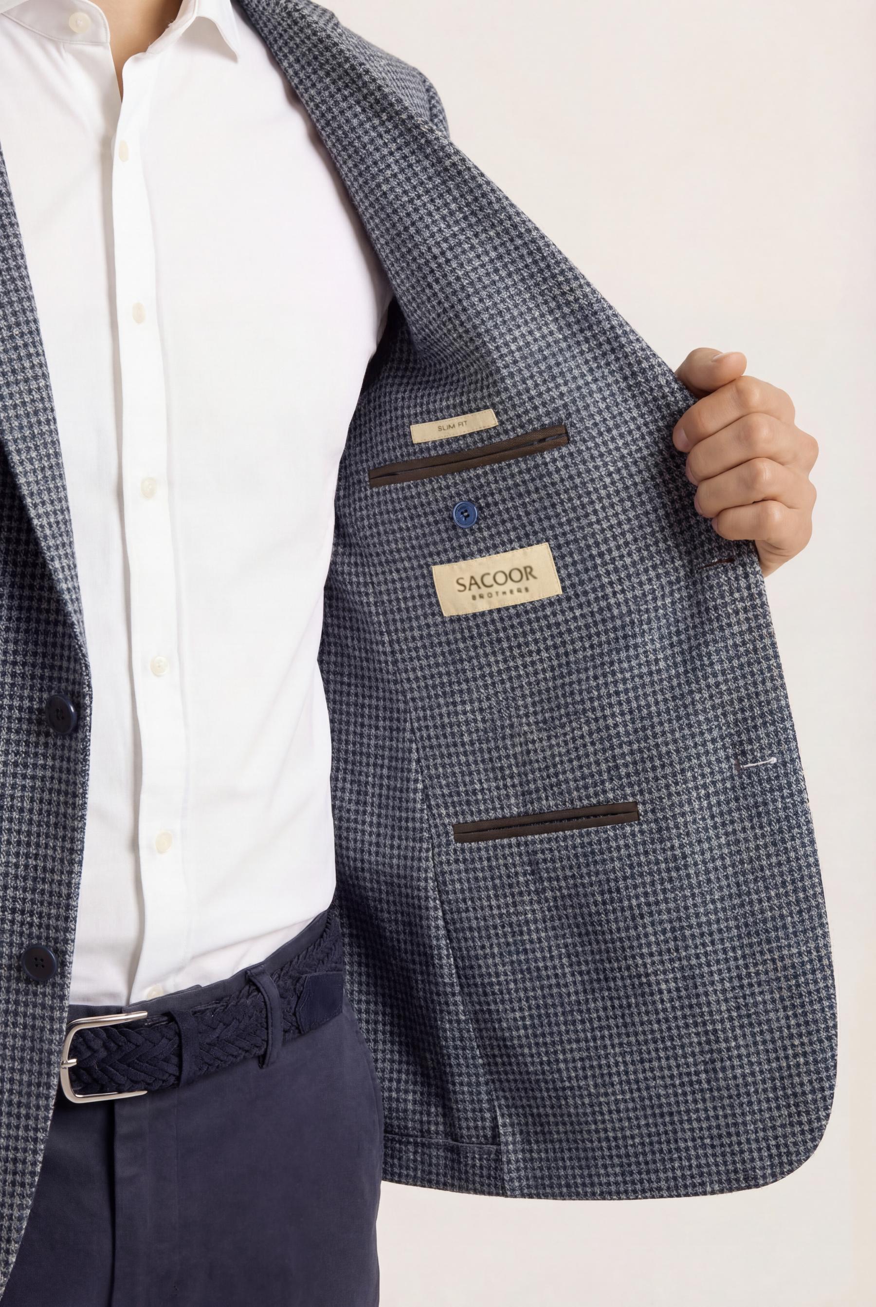 Blazer Pied Poule em mistura de linho slim fit - Image 3