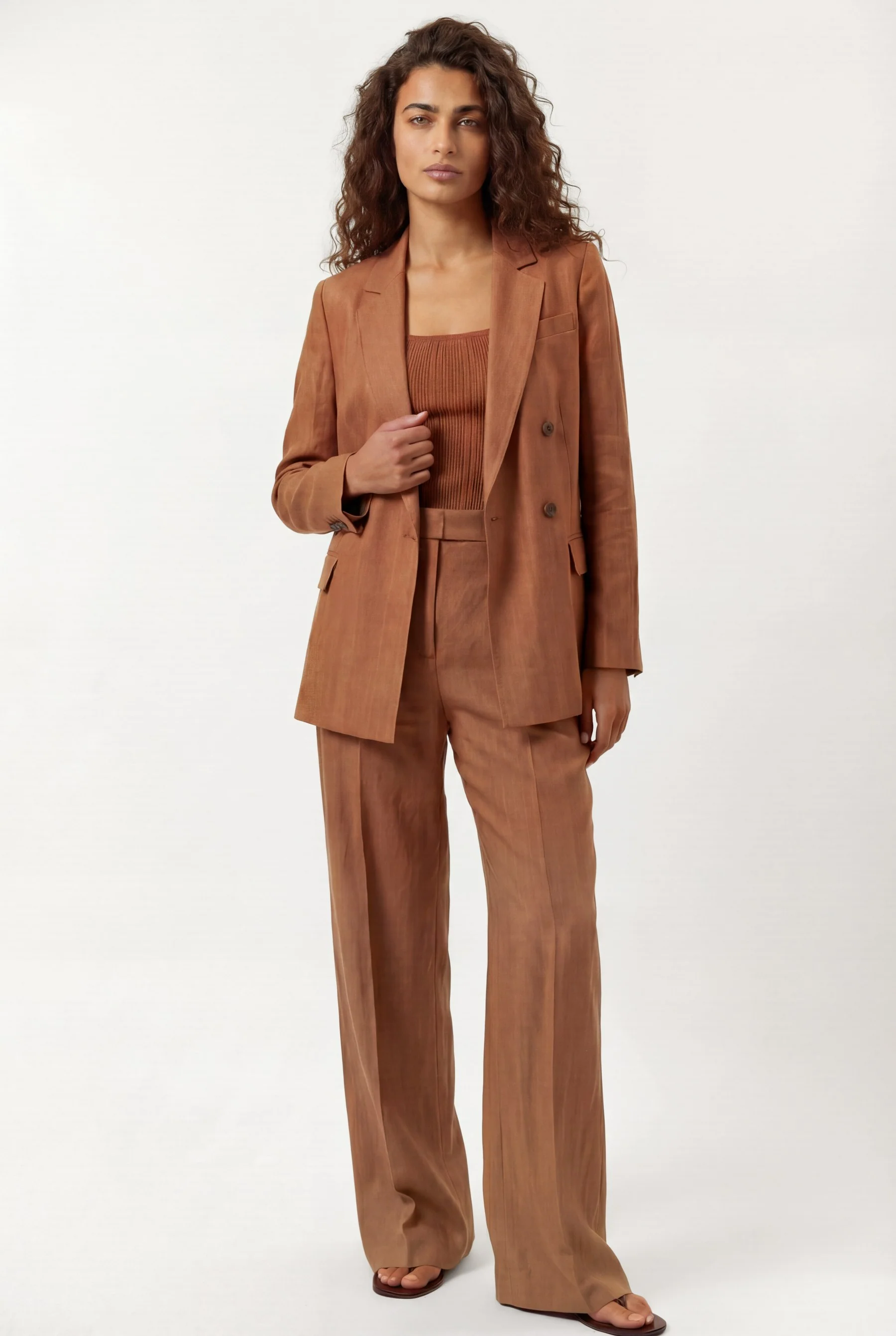 Blazer Regular Fit Com Cinto Em Mistura De Viscose E Linho - Image 4