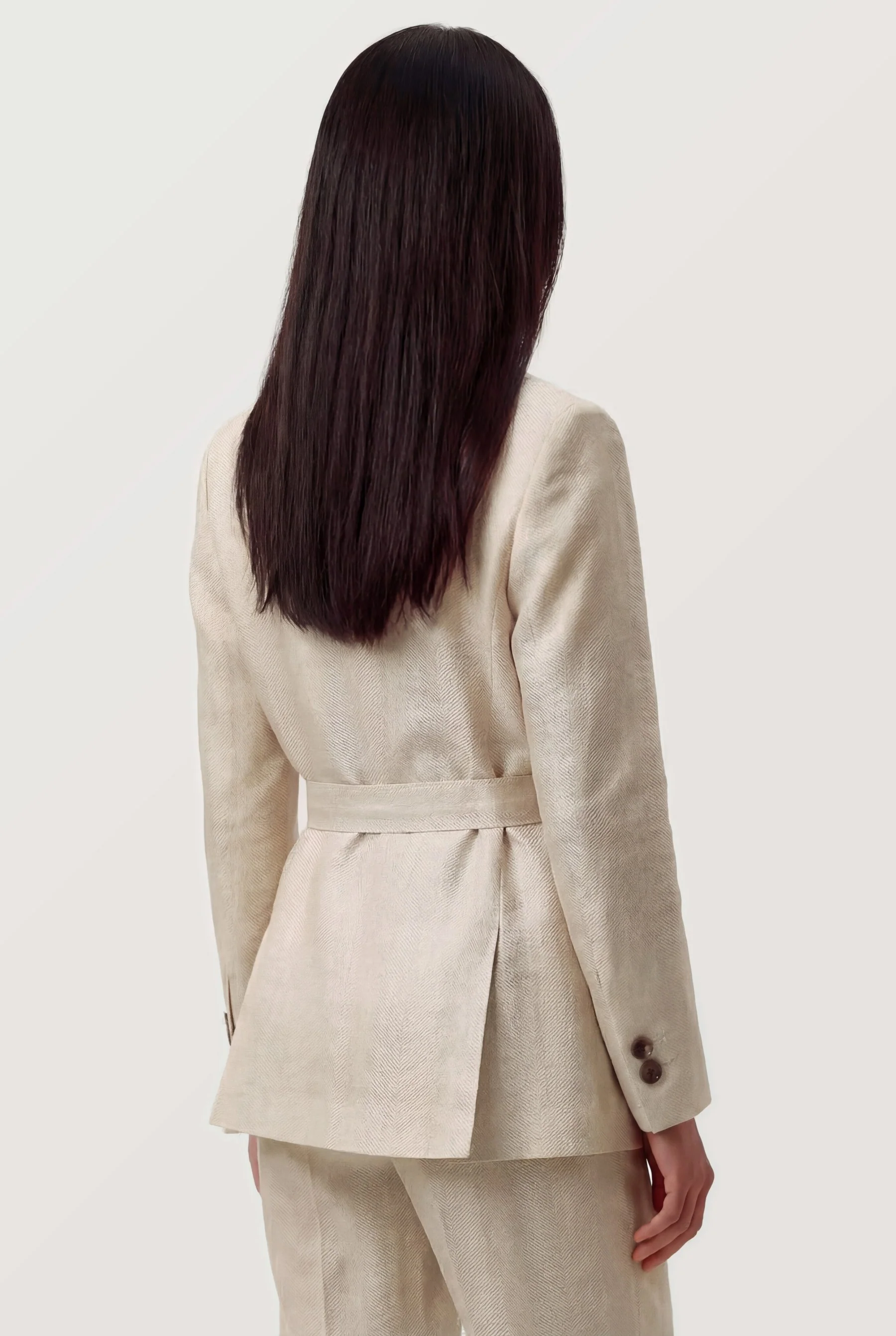 Blazer Regular Fit Com Cinto Em Mistura De Viscose E Linho - Image 3