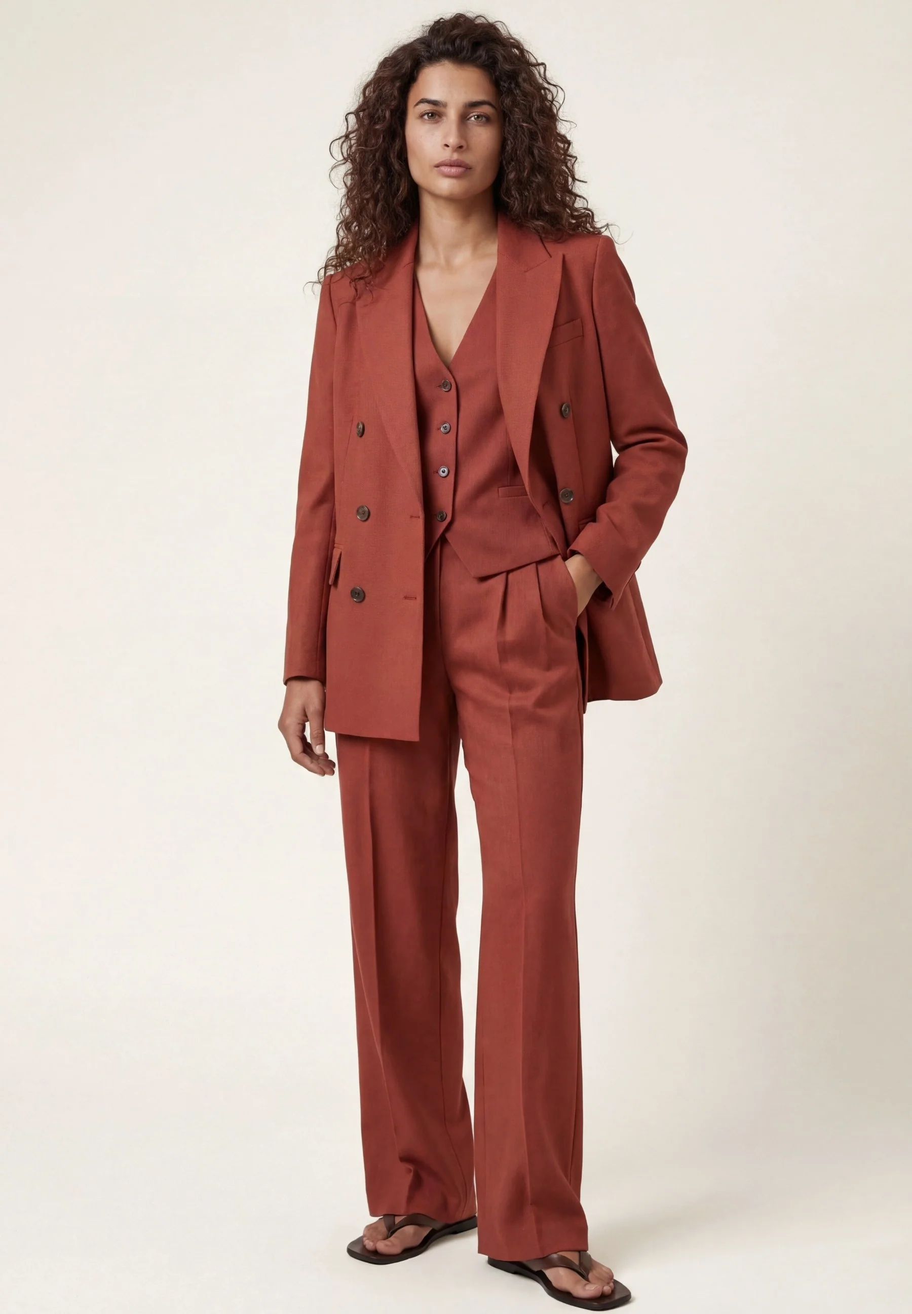 Blazer Regular Fit Em Mistura De Algodão E Linho Com Lapela Em Bico - Image 6