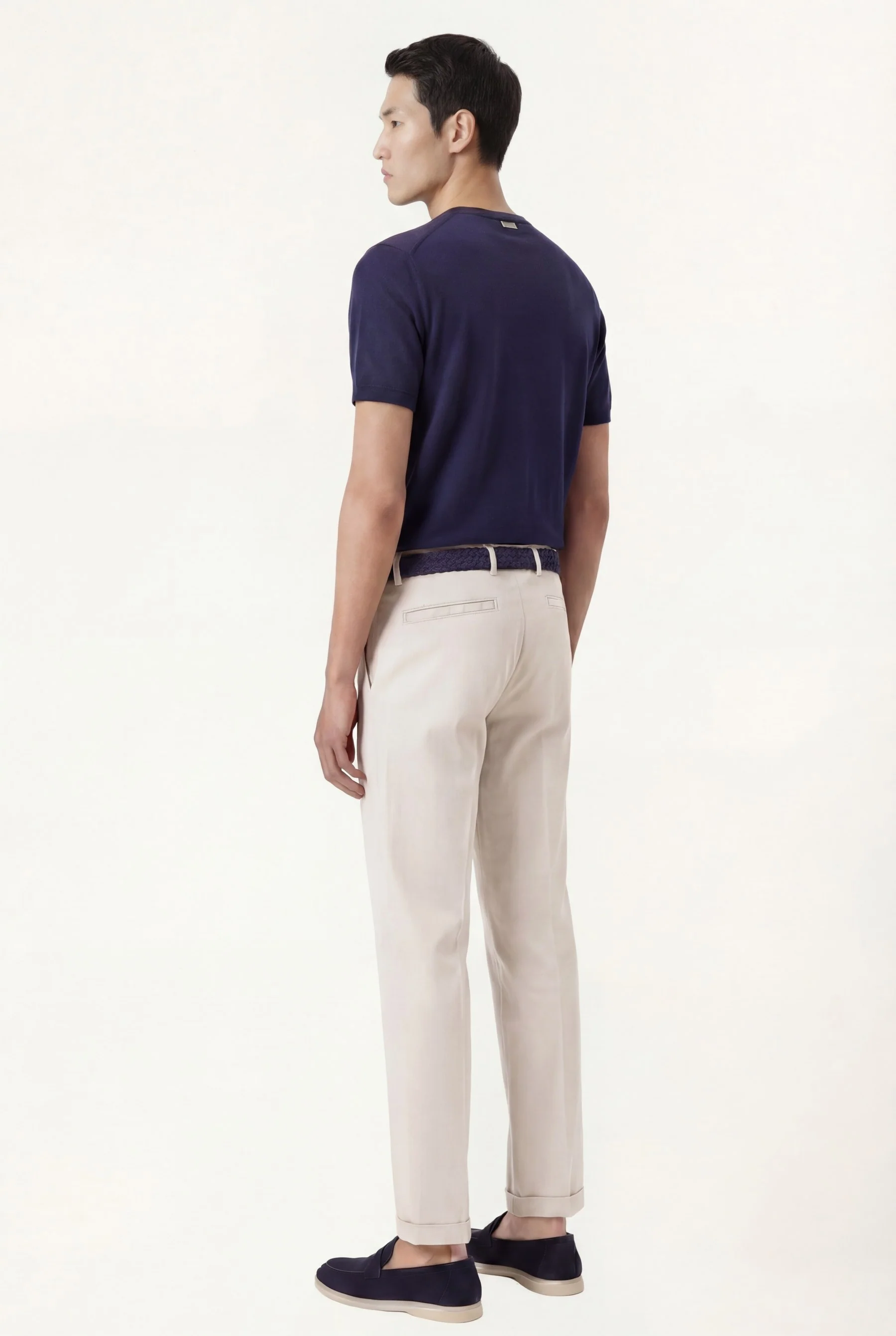 Calças casuais plissadas, em algodão e elastano, slim fit - Image 10