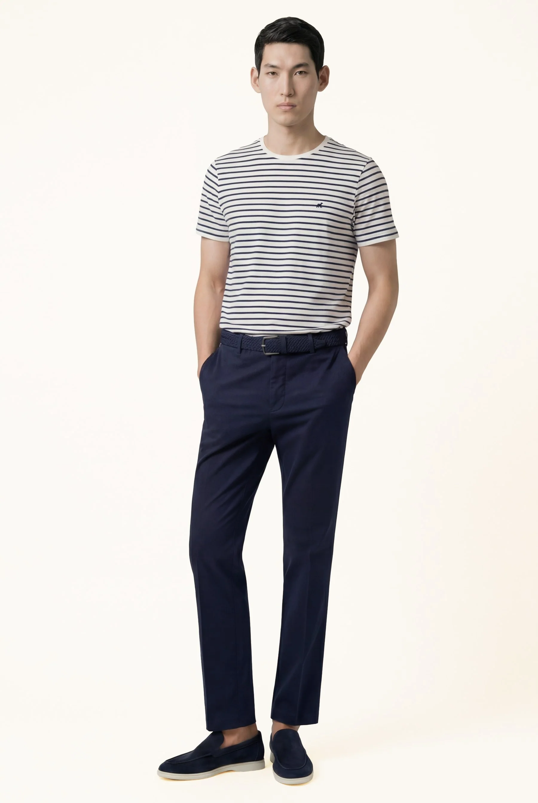 Calças casuais plissadas, em algodão e elastano, slim fit - Image 3