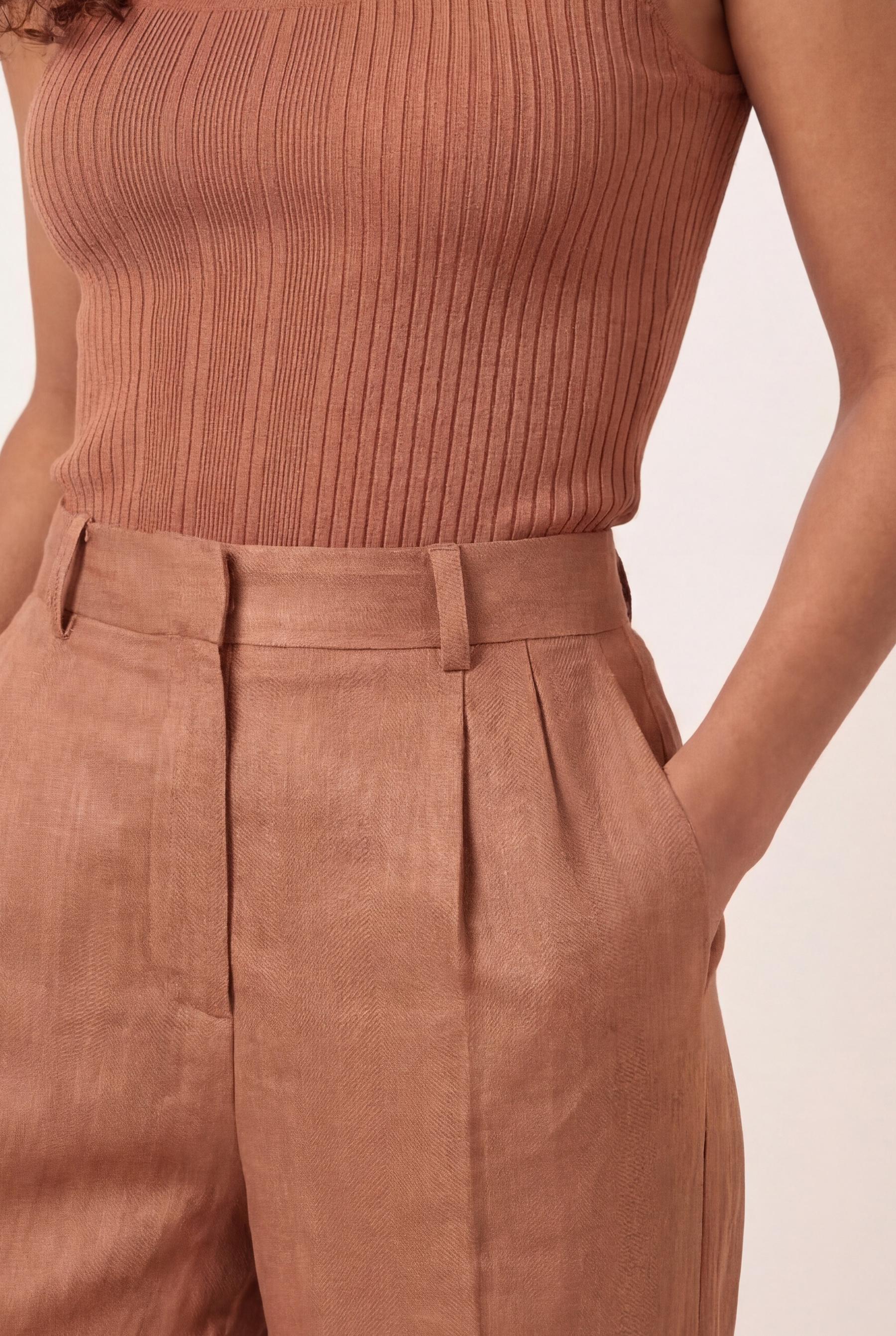 Calças Loose Fit Plissadas Em Mistura De Viscose E Linho - Image 3