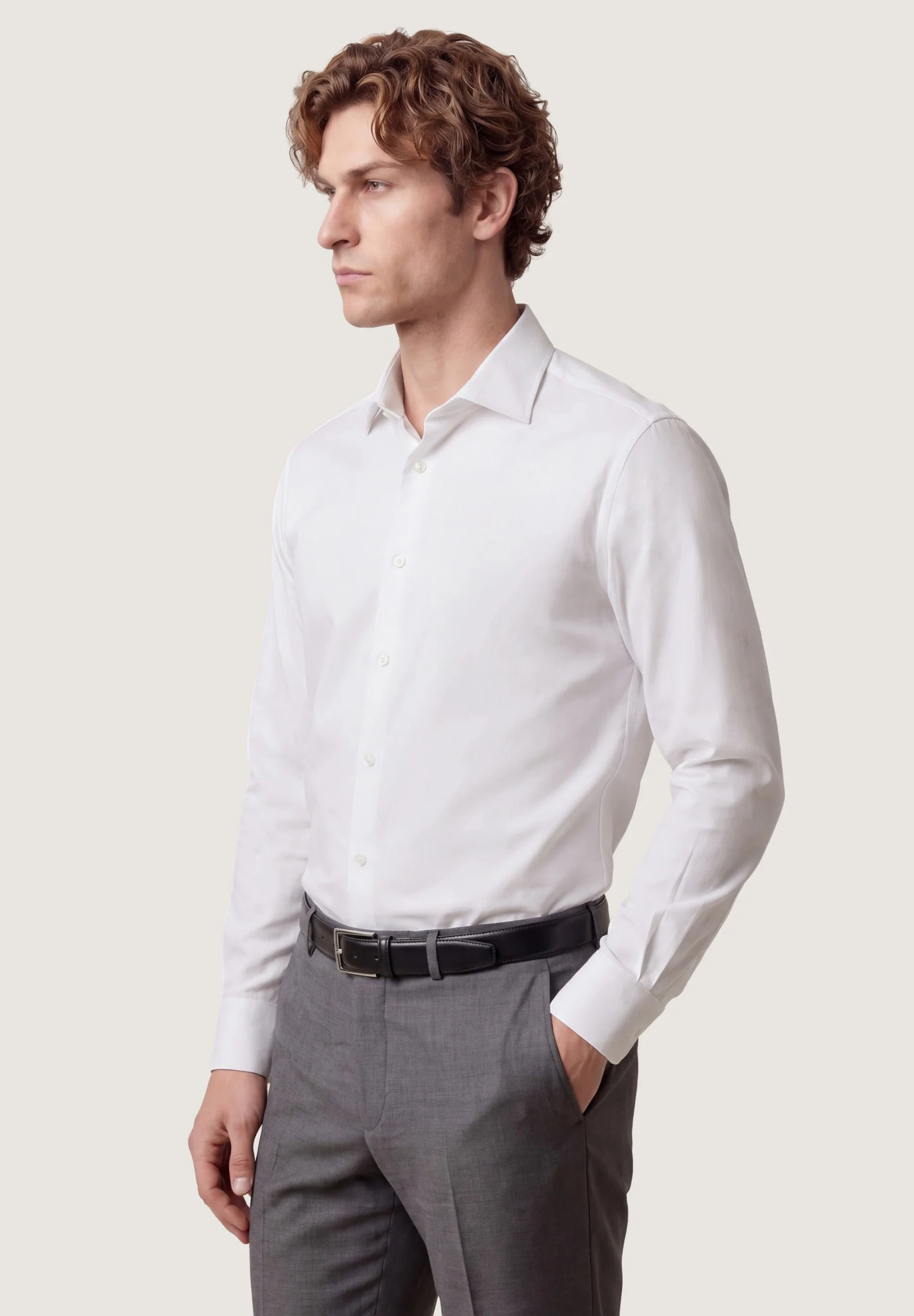 Camisa Business sarja em puro algodão, com colarinho Oxford, regular fit