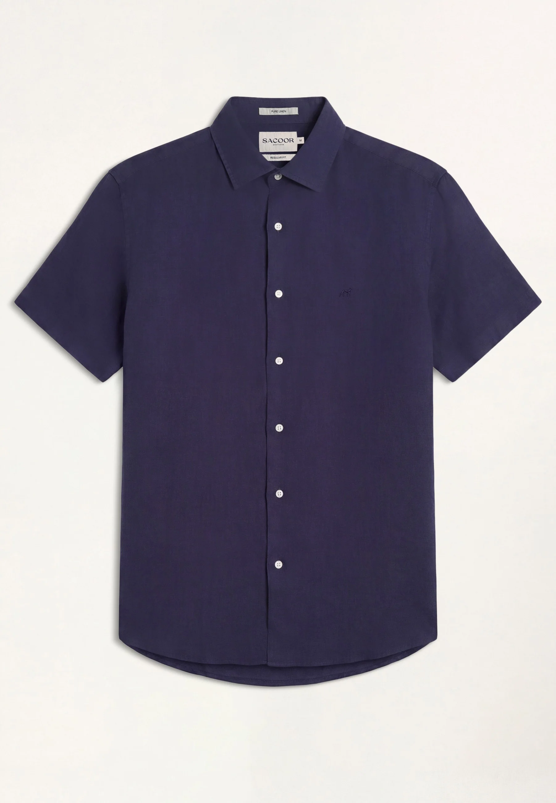 Camisa de manga curta, em puro linho, garment dyed com colarinho aberto, slim fit - Image 2