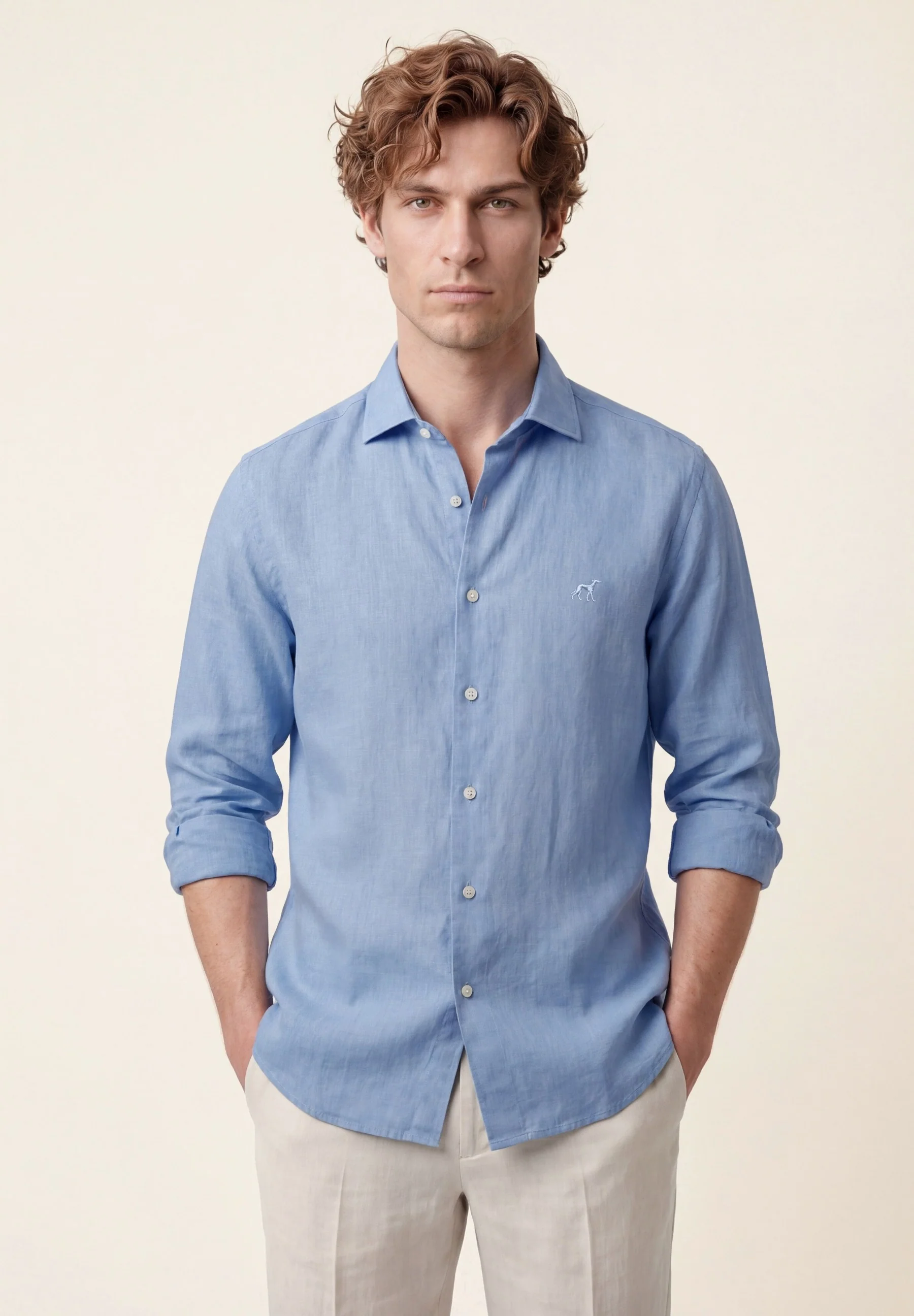 Camisa em algodão e linho, garment dyed, colarinho aberto, slim fit - Image 10