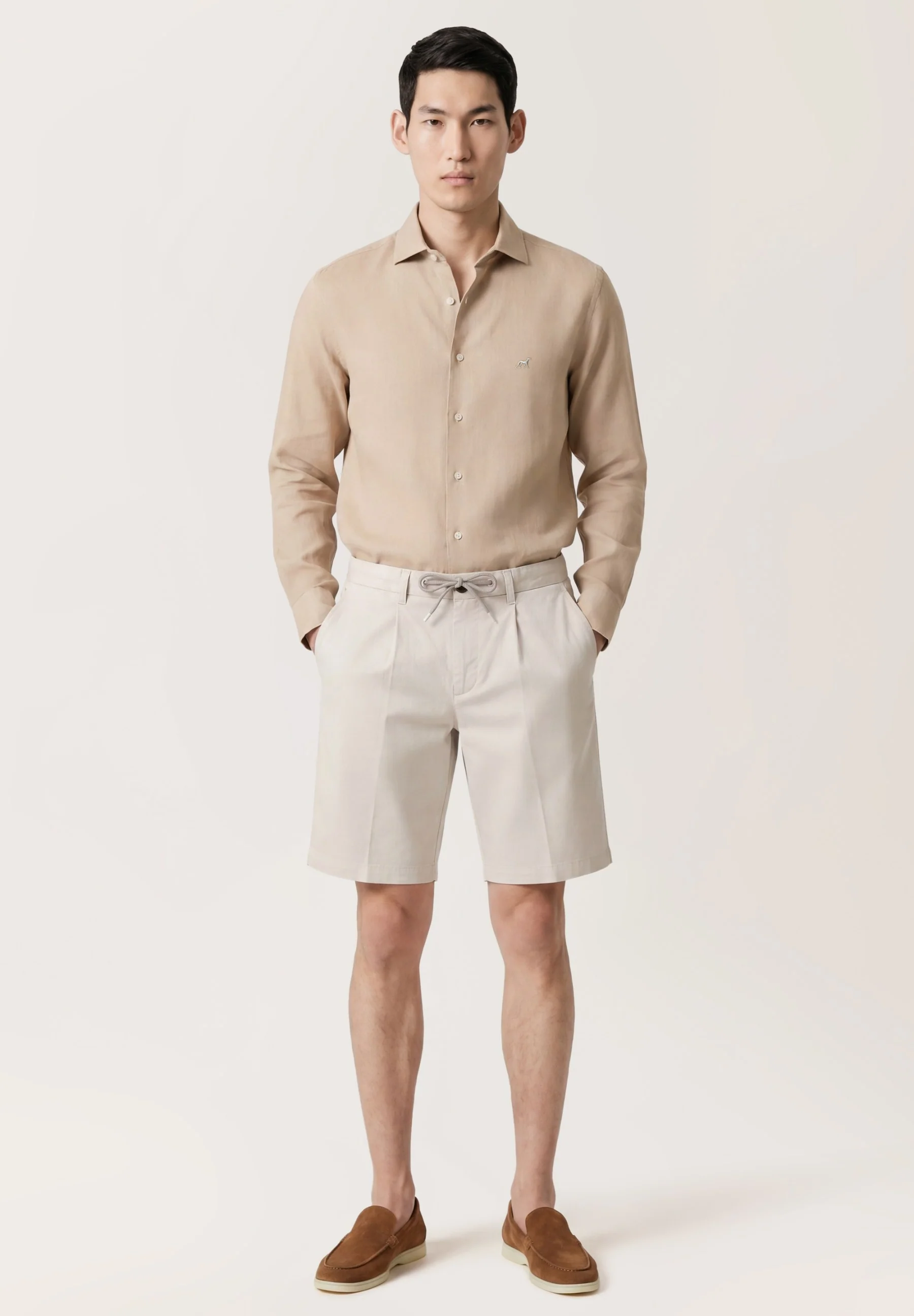 Camisa em algodão e linho, garment dyed, colarinho aberto, slim fit - Image 2