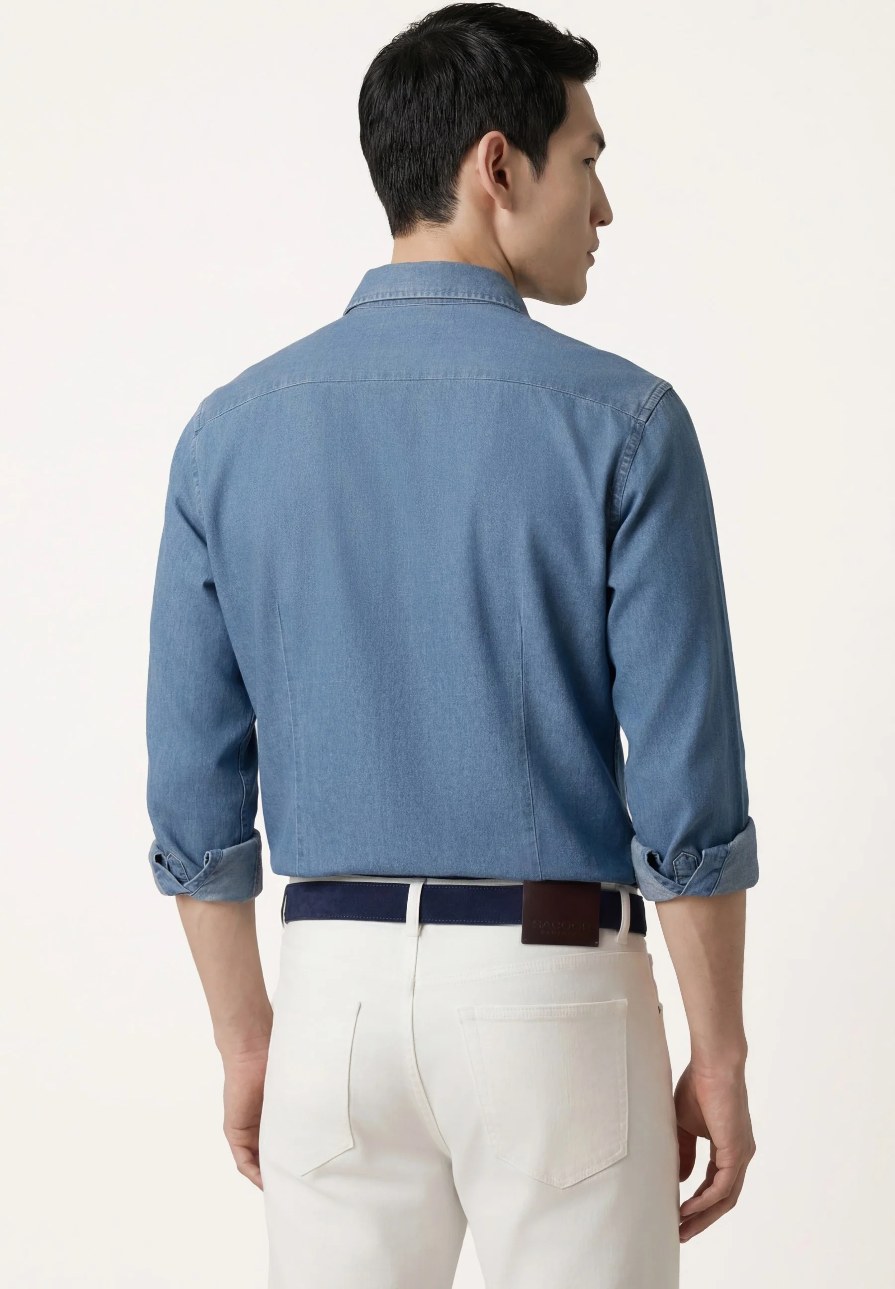 Camisa Jacquard Denim com colarinho aberto, slim fit - Image 7