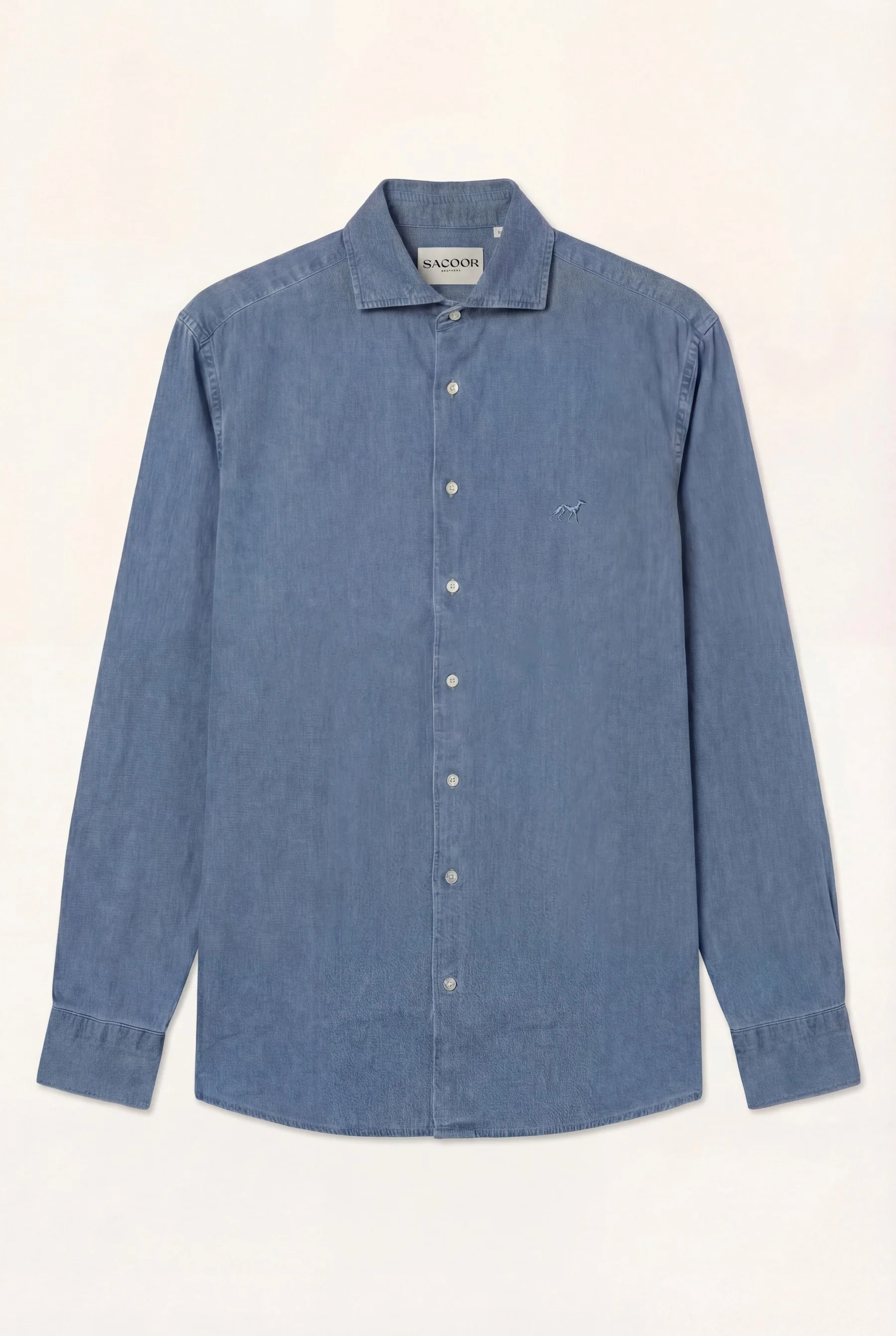 Camisa Jacquard Denim com colarinho aberto, slim fit - Image 8