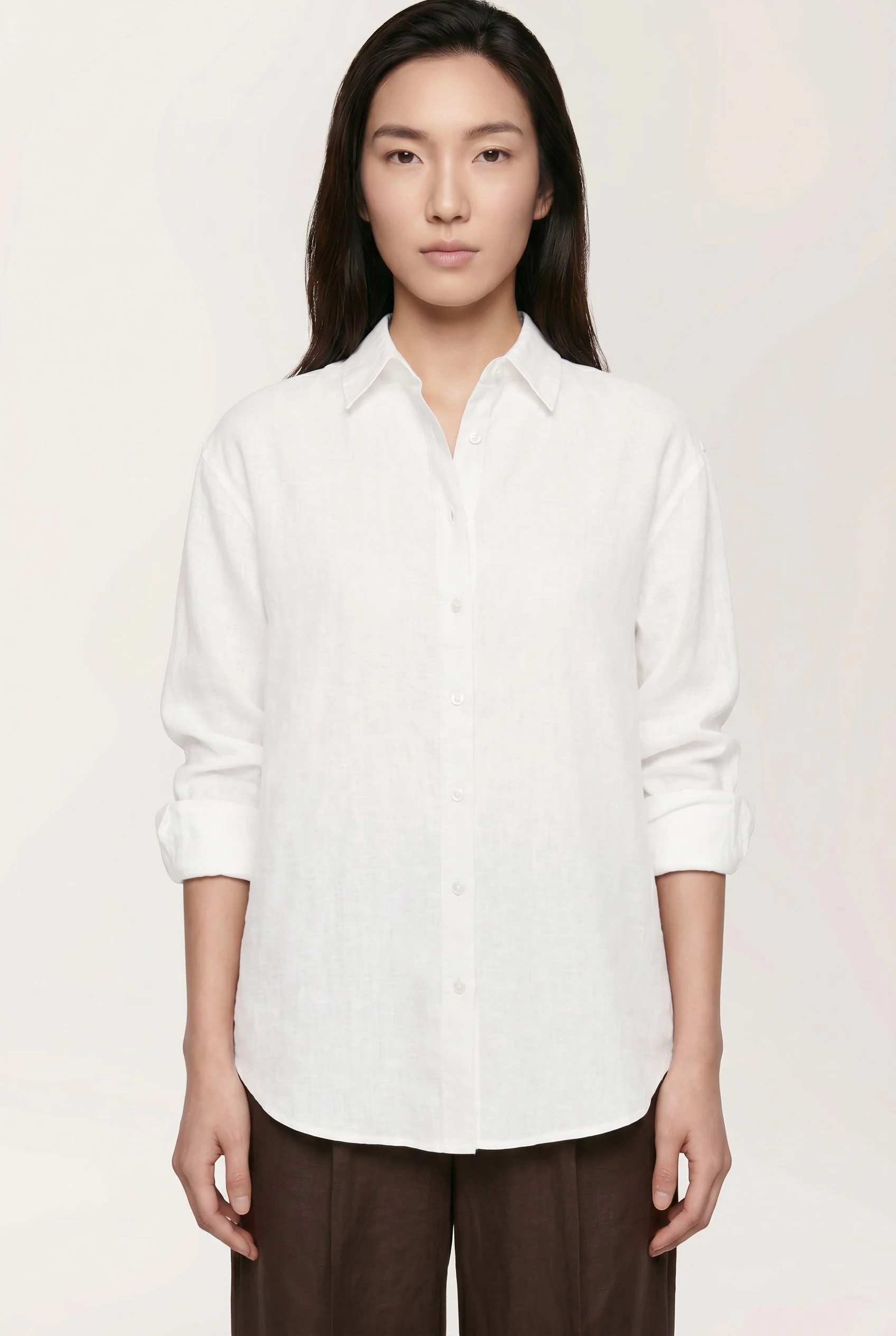 Camisa Loose Fit Em Mistura De Linho E Algodão Com Detalhe De Bordado