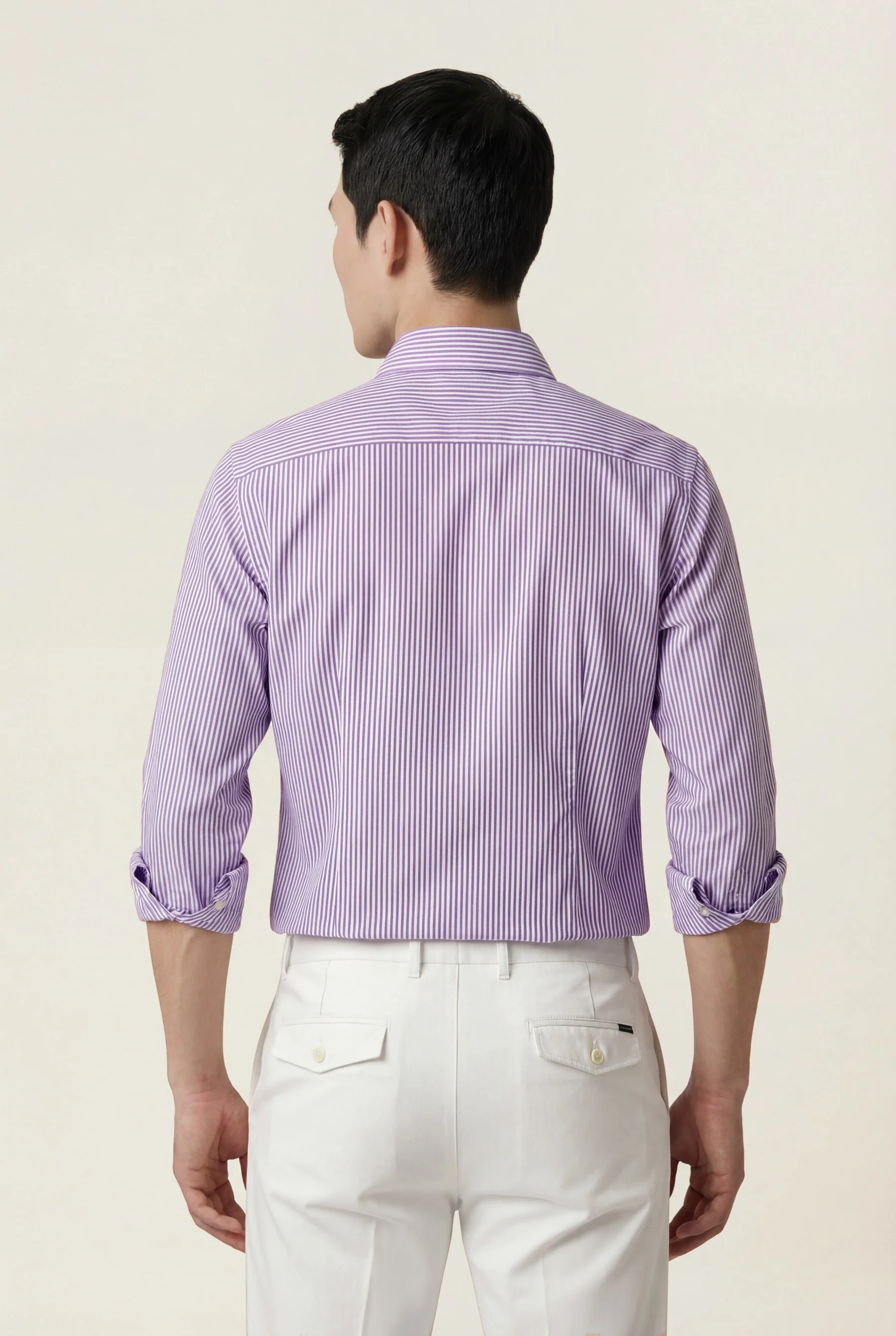 Camisa Oxford às riscas com colarinho aberto, slim fit - Image 15