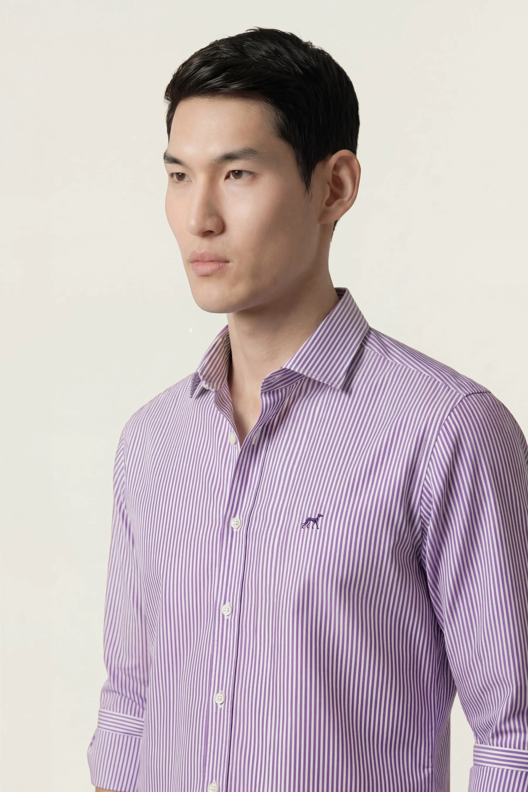 Camisa Oxford às riscas com colarinho aberto, slim fit - Image 16