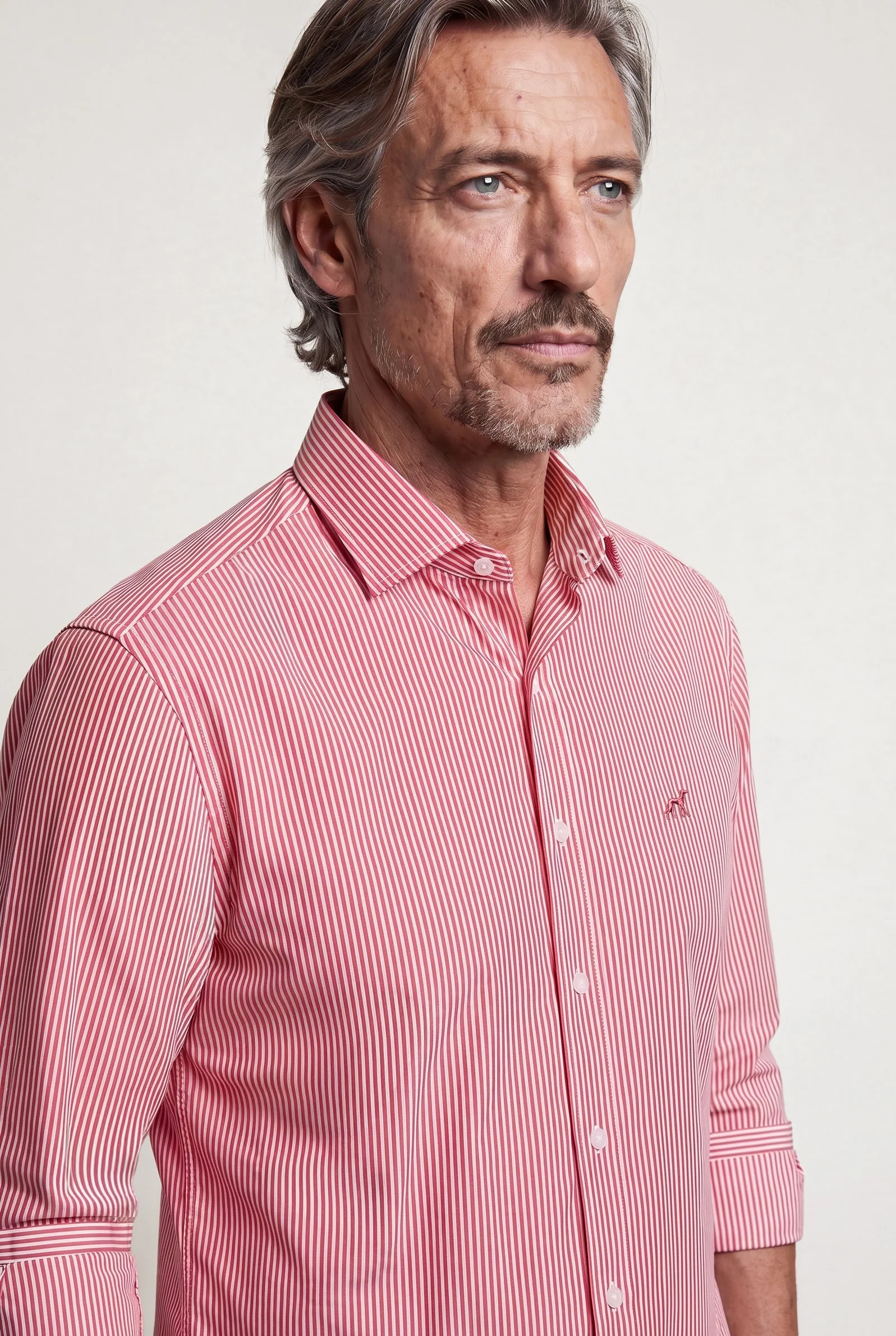 Camisa Oxford às riscas com colarinho aberto, slim fit - Image 20