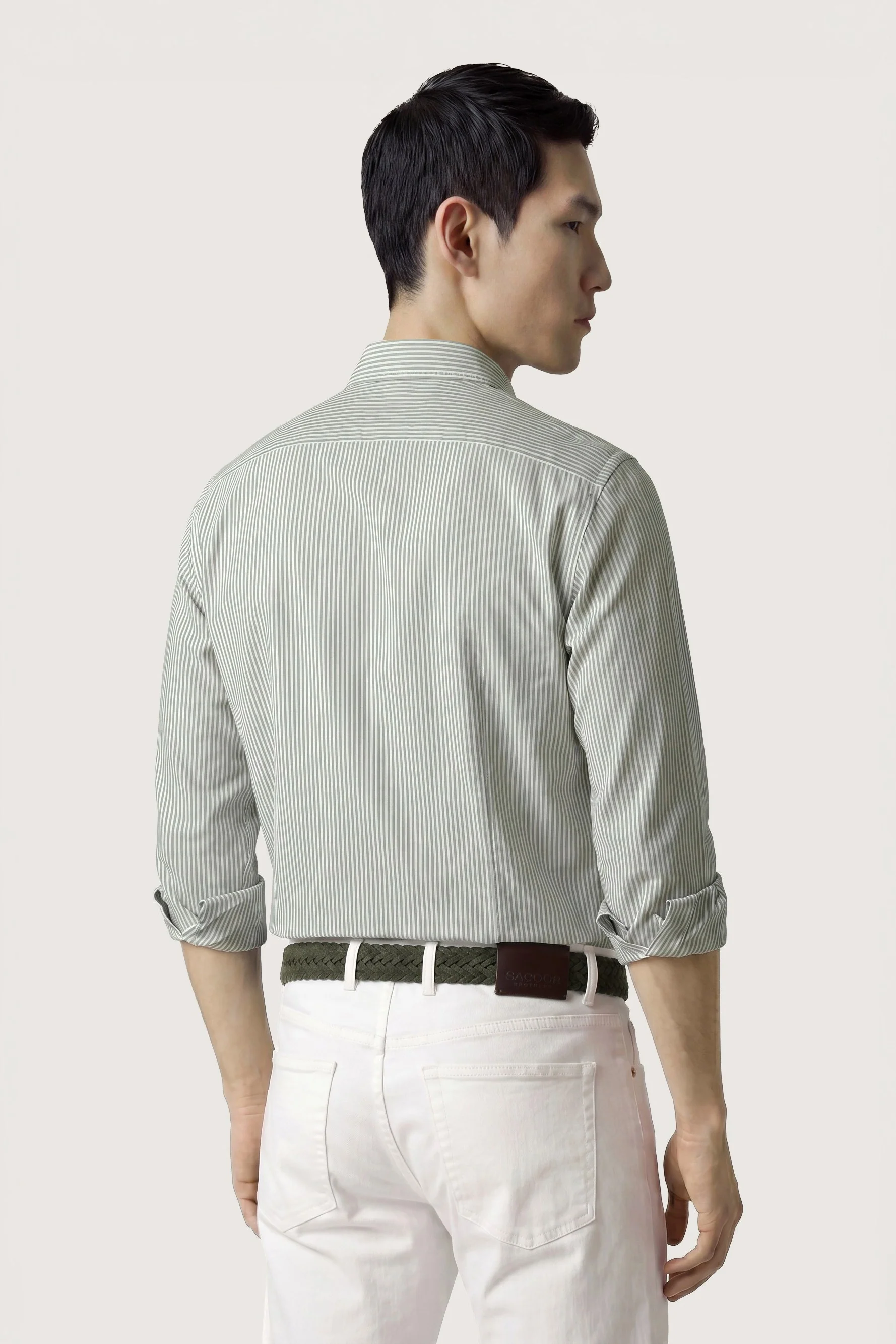 Camisa Oxford às riscas com colarinho aberto, slim fit - Image 3