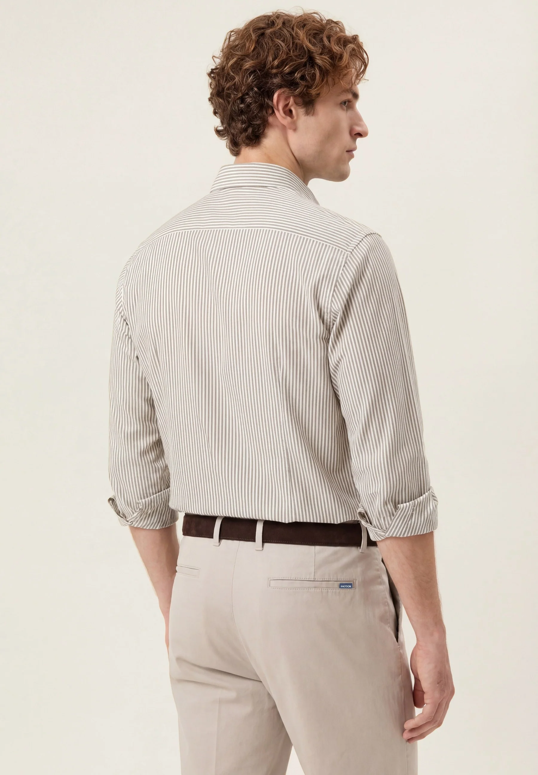 Camisa Oxford às riscas com colarinho aberto, slim fit - Image 6