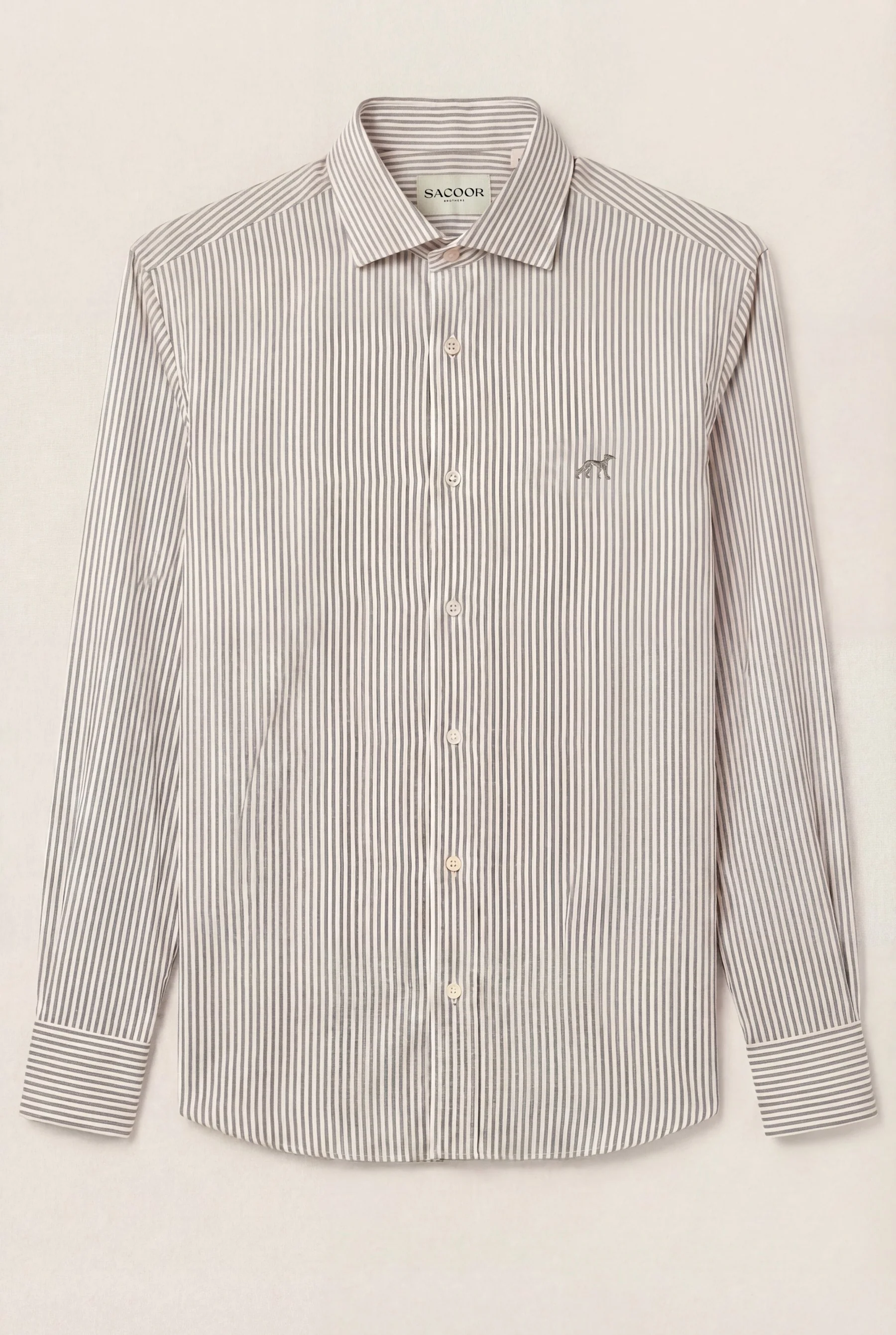 Camisa Oxford às riscas com colarinho aberto, slim fit - Image 7