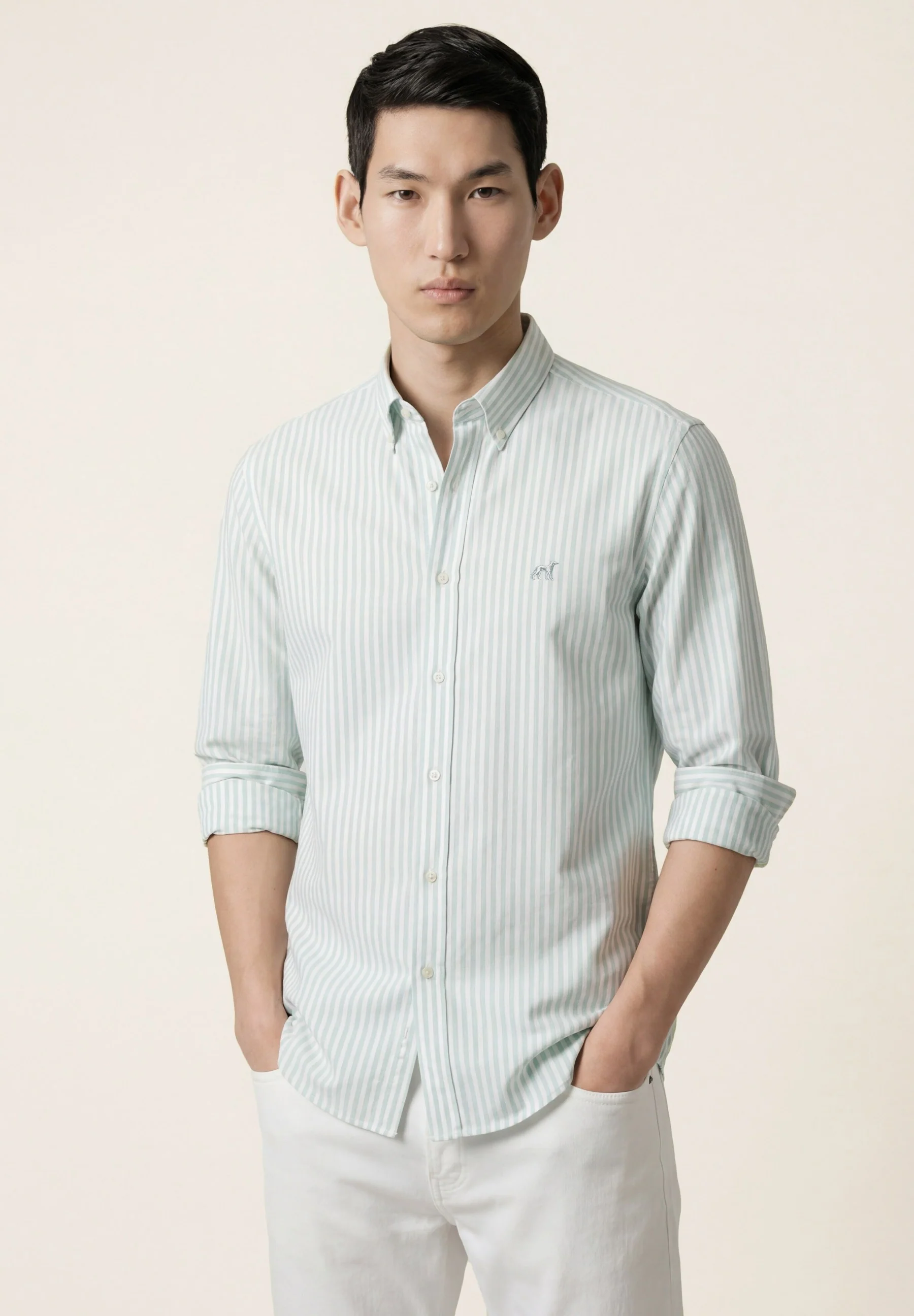 Camisa Oxford às riscas com colarinho abotoado, regular fit - Image 6