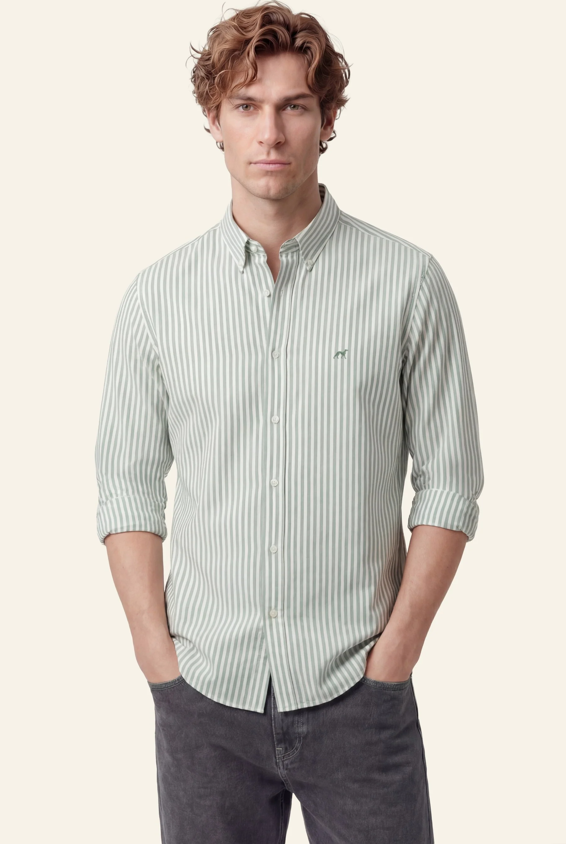 Camisa Oxford às riscas com colarinho abotoado, regular fit - Image 8
