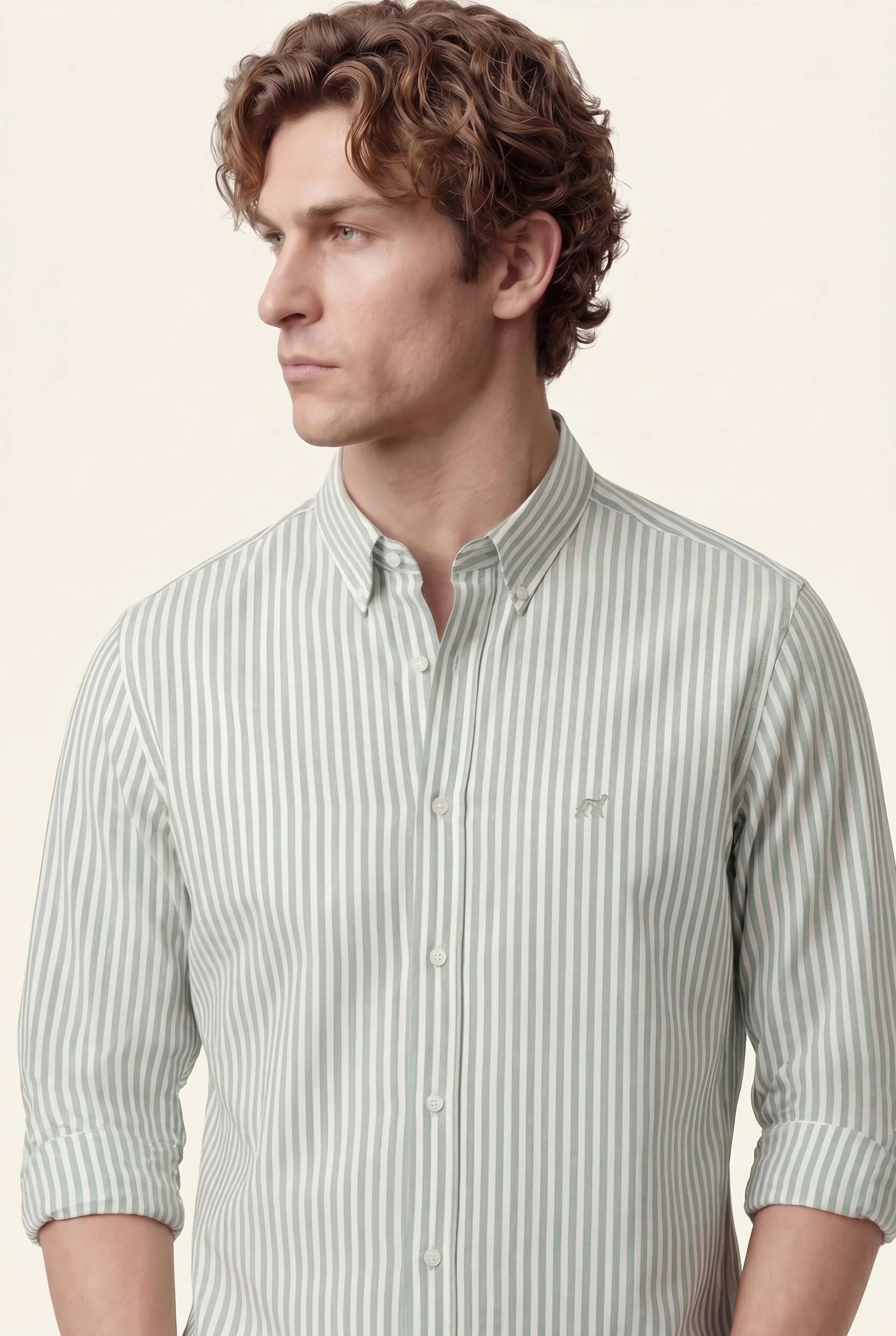 Camisa Oxford às riscas com colarinho abotoado, regular fit - Image 9