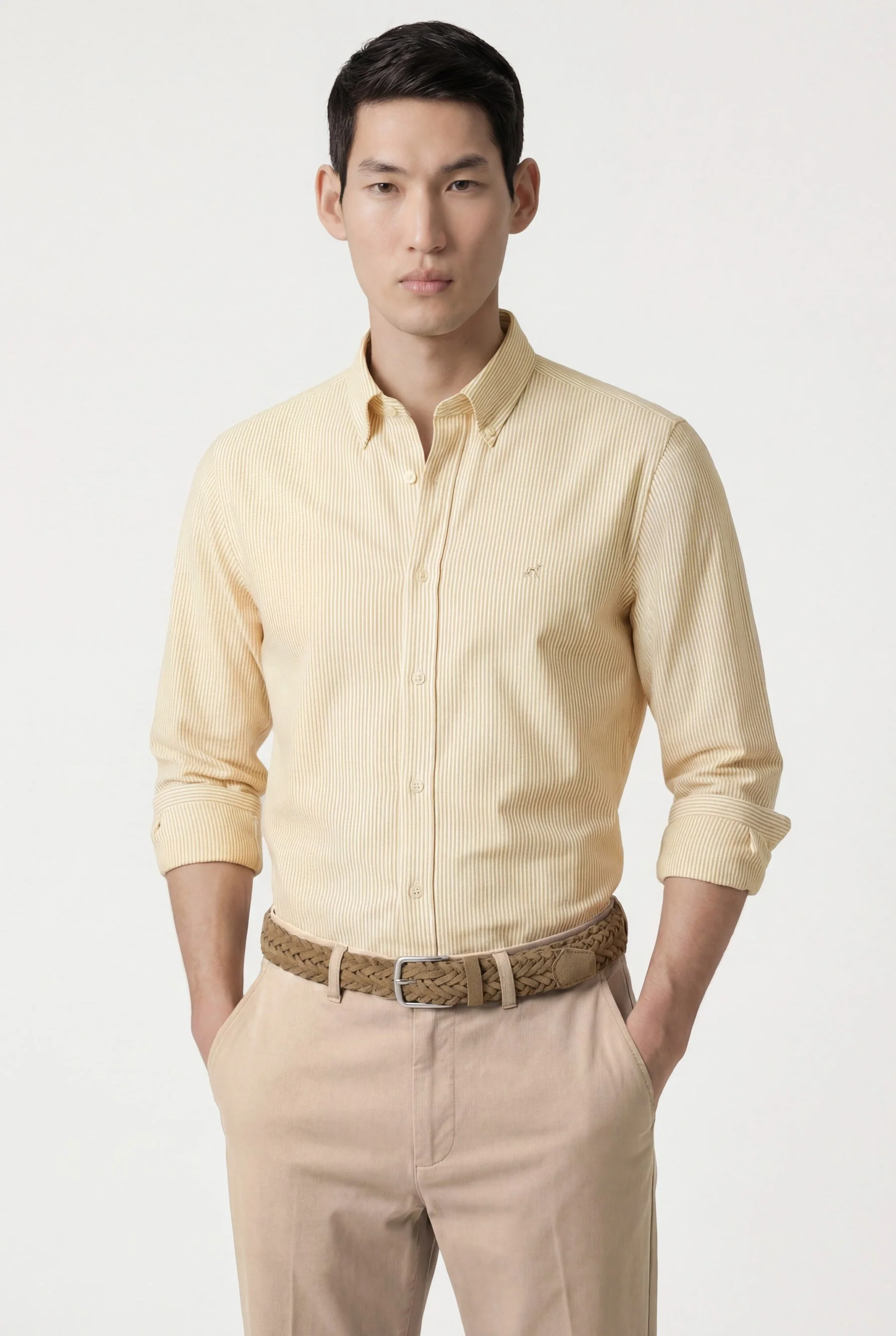 Camisa Oxford às riscas com colarinho abotoado, slim fit - Image 14