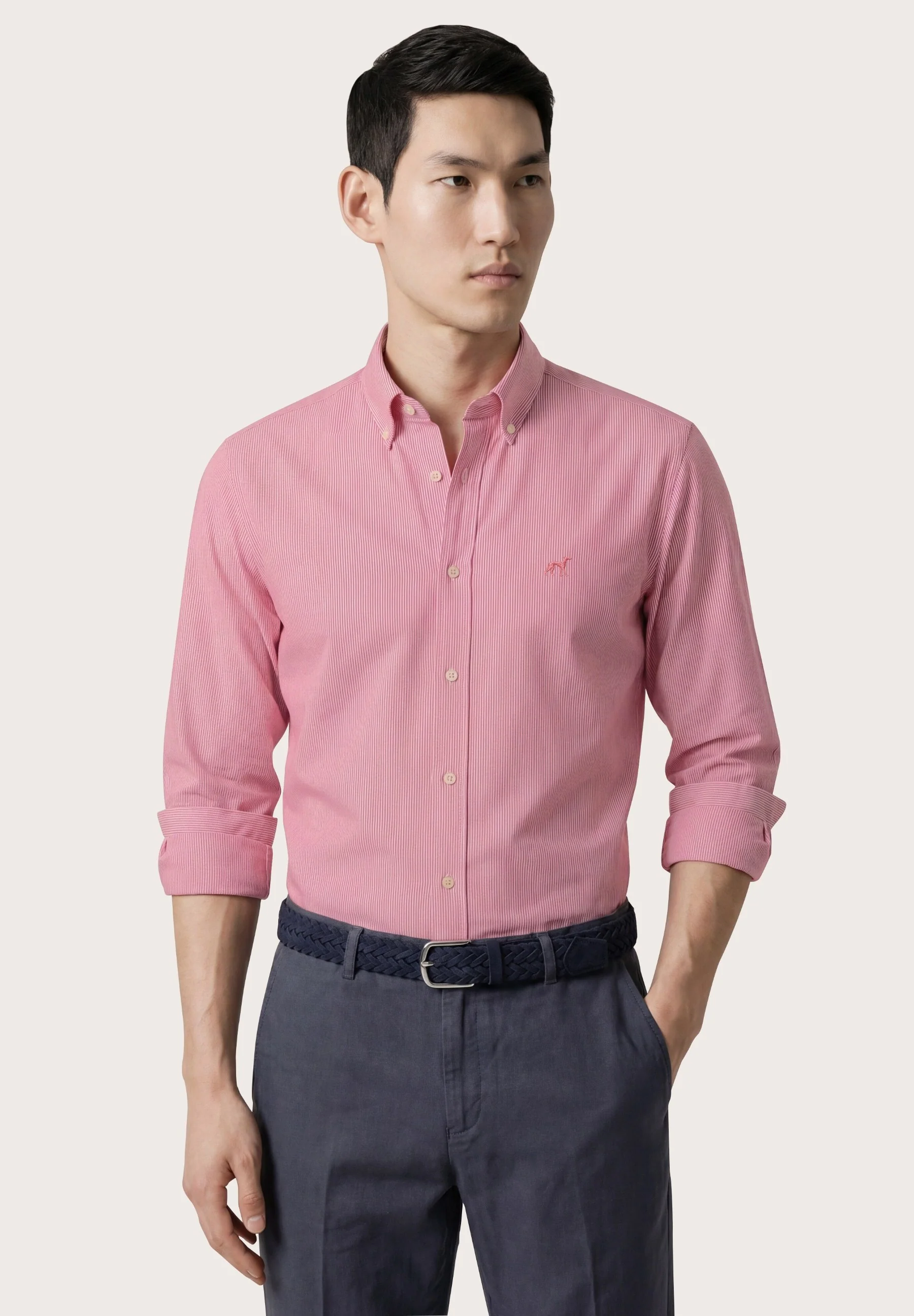 Camisa Oxford às riscas com colarinho abotoado, slim fit - Image 5