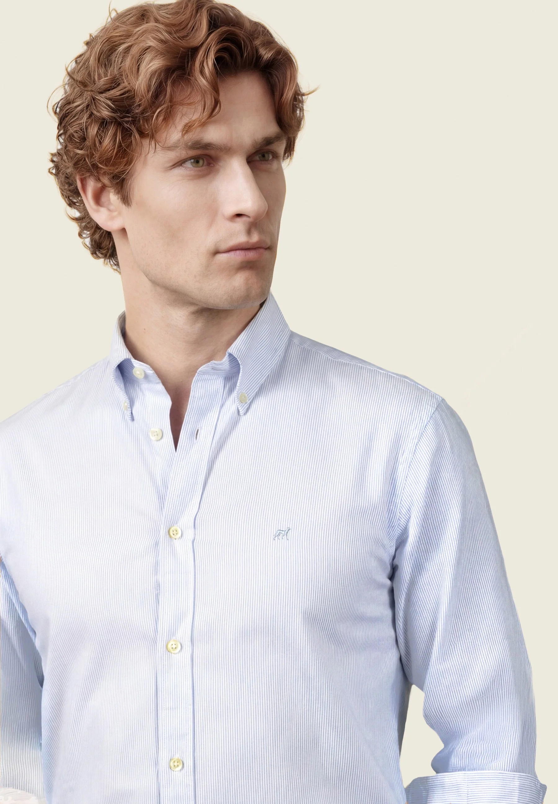 Camisa Oxford às riscas com colarinho abotoado, slim fit - Image 9