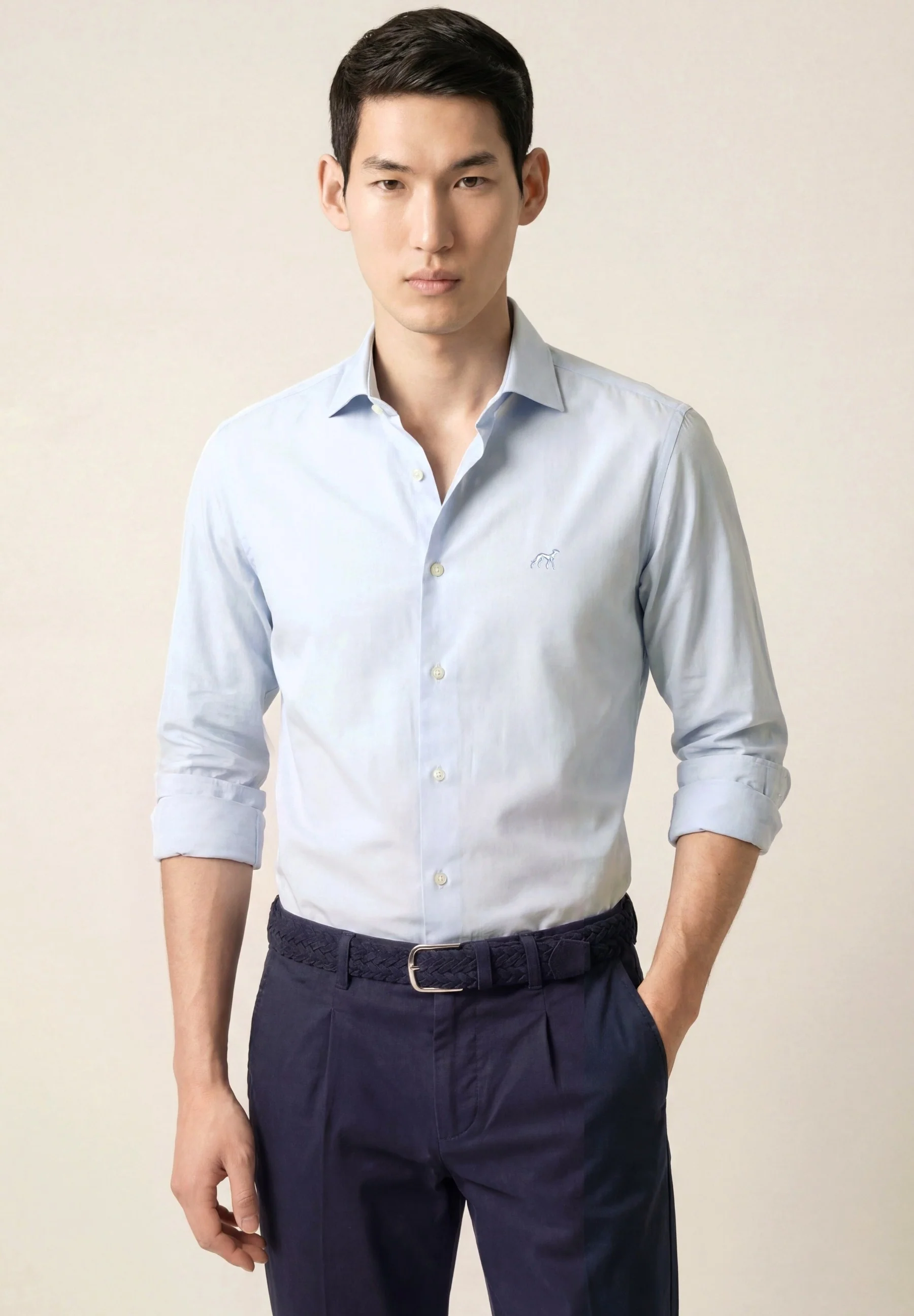 Camisa Oxford com colarinho aberto, slim fit - Image 9