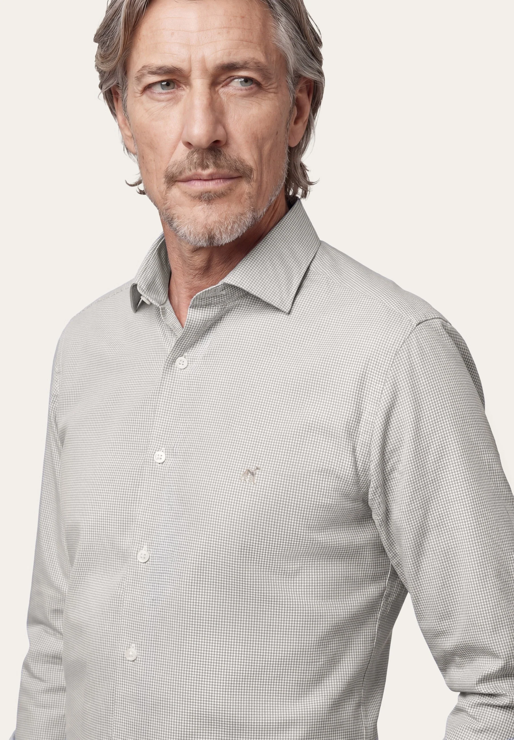 Camisa Pied Poule com colarinho aberto, slim fit - Image 2