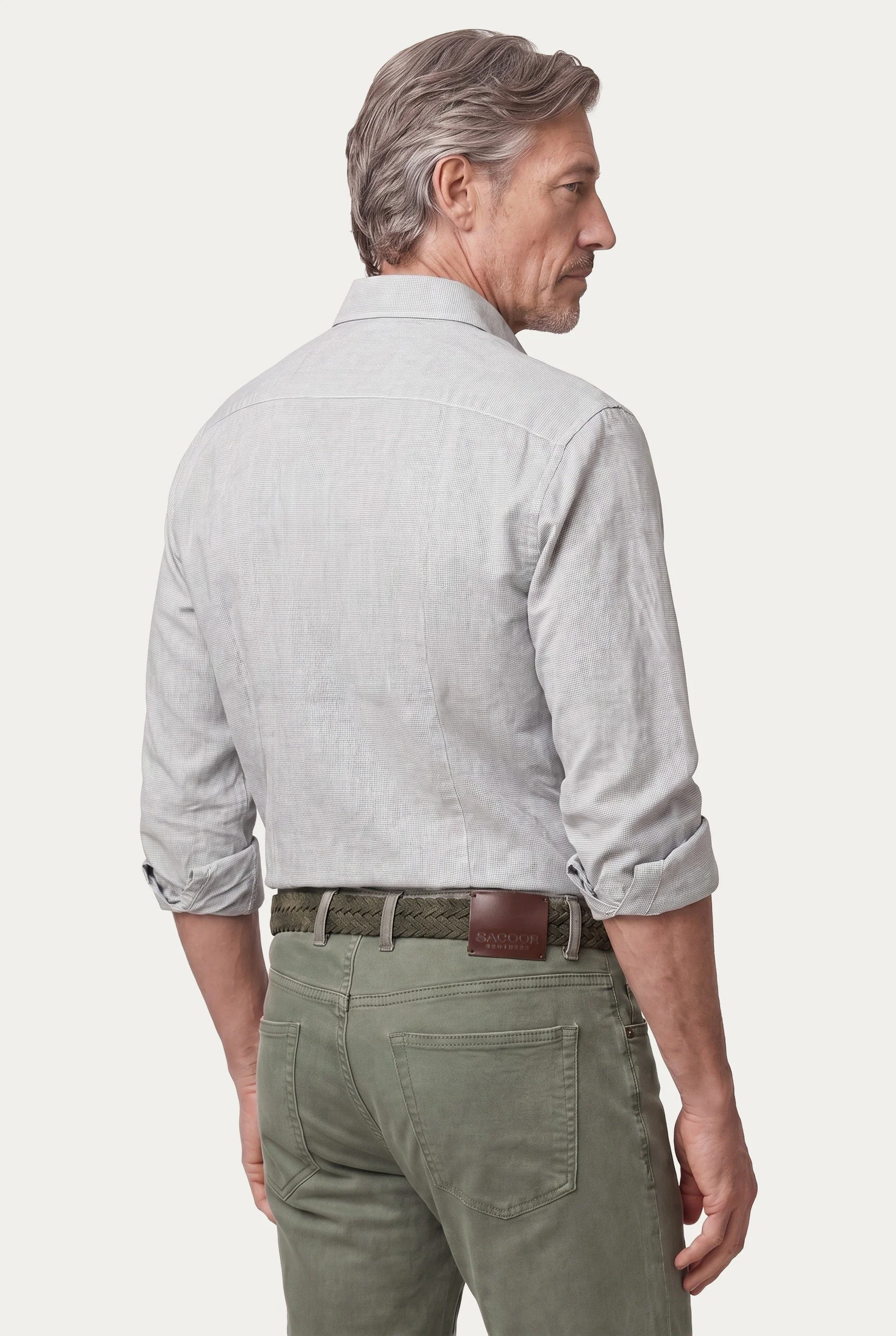 Camisa Pied Poule com colarinho aberto, slim fit - Image 3