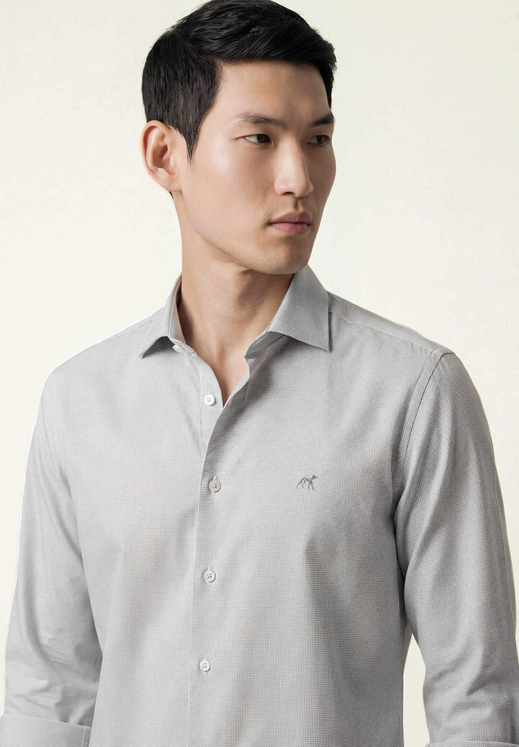 Camisa Pied Poule com colarinho aberto, slim fit - Image 2