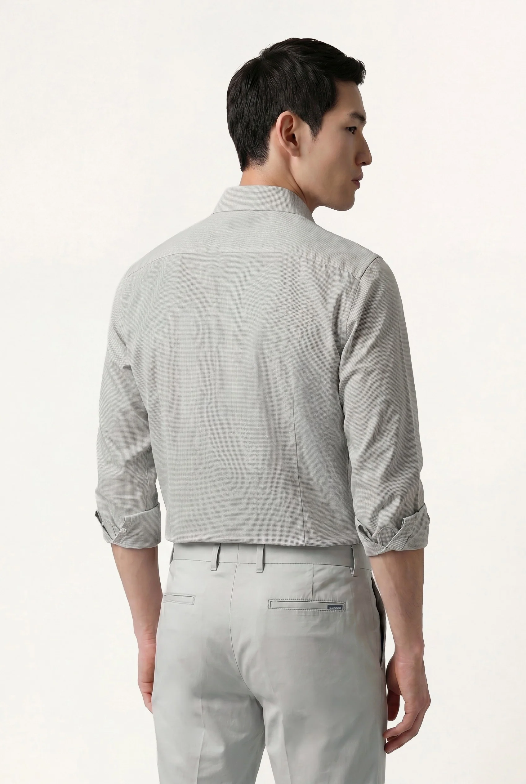 Camisa Pied Poule com colarinho aberto, slim fit - Image 3