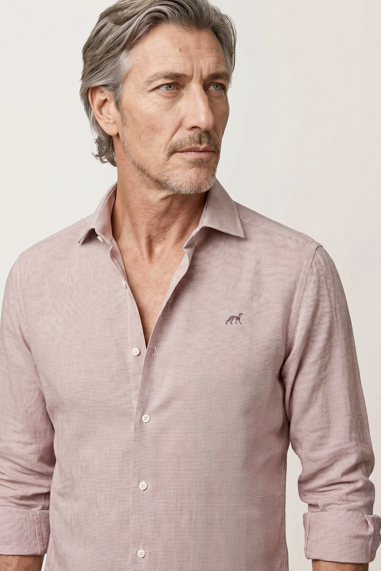 Camisa Pied Poule com colarinho aberto, slim fit - Image 2