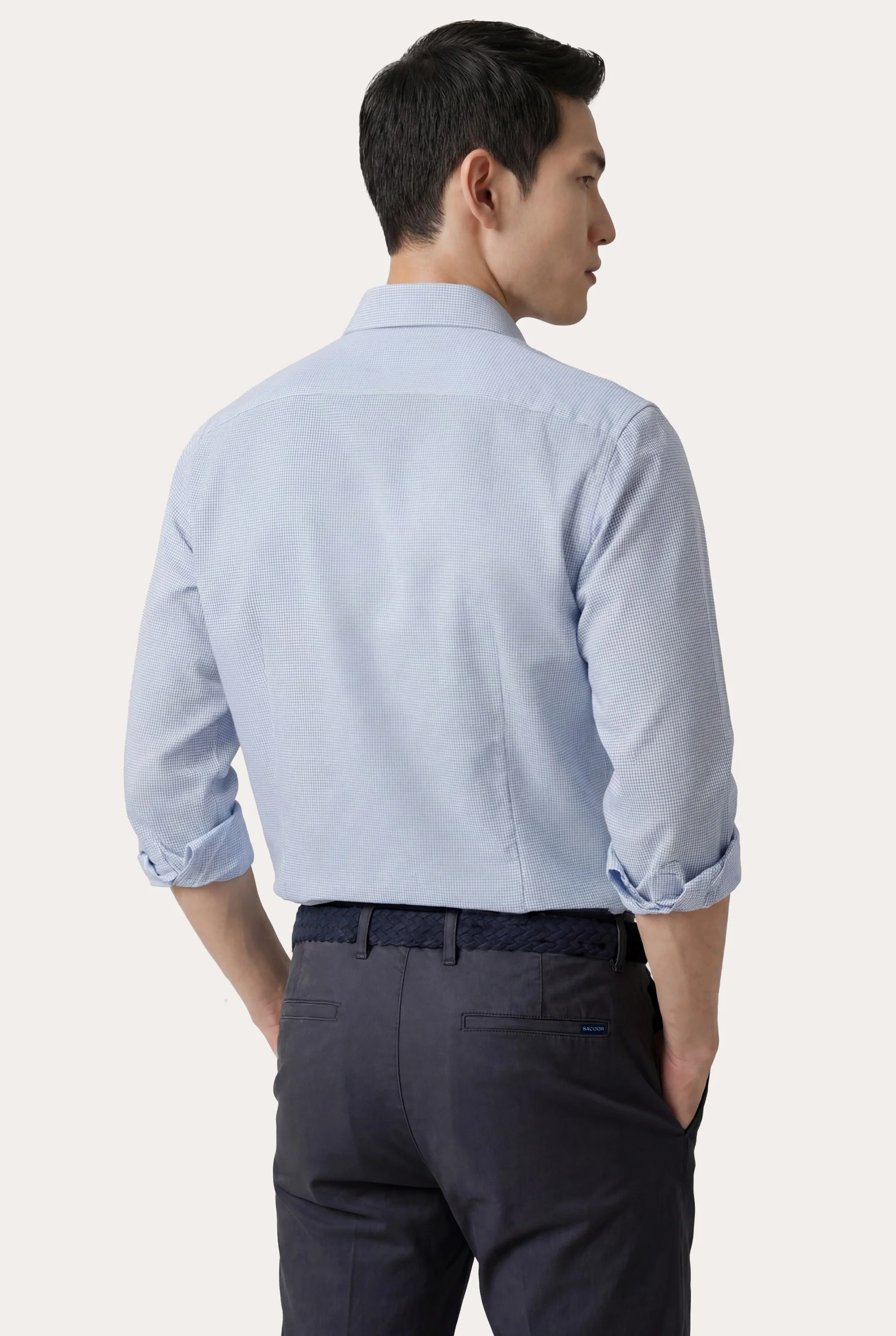 Camisa Pied Poule com colarinho aberto, slim fit - Image 3