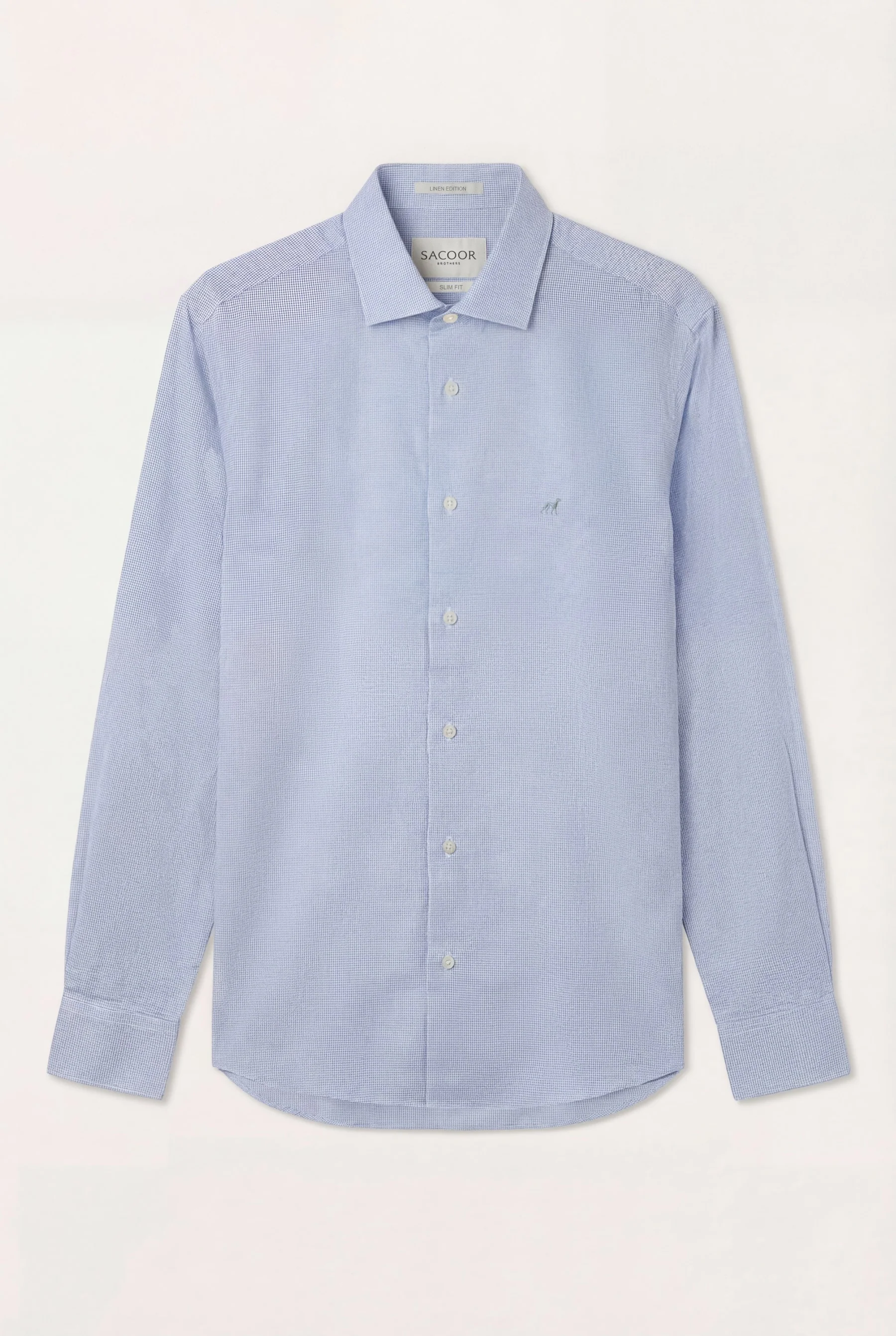 Camisa Pied Poule com colarinho aberto, slim fit - Image 4