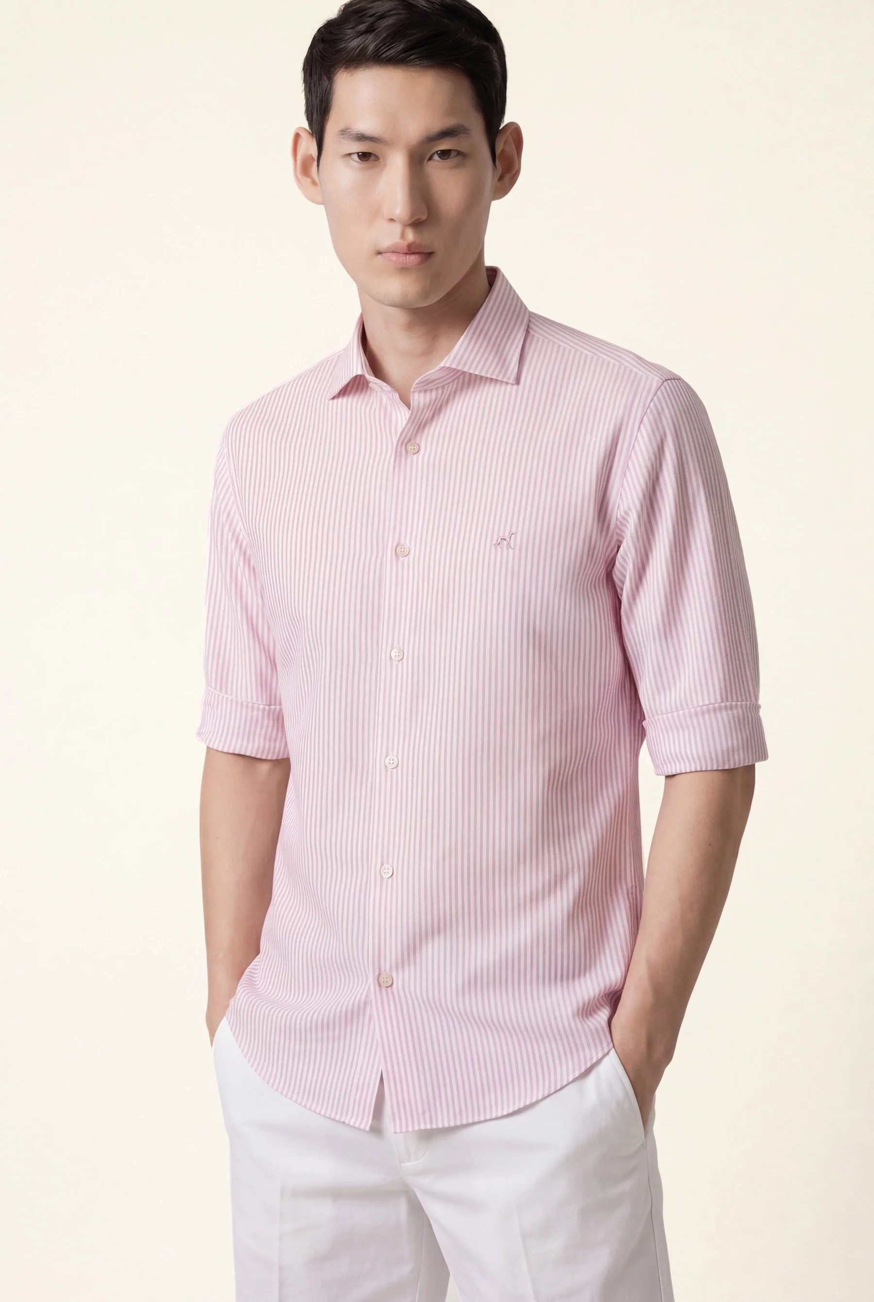 Camisa Popelin às Riscas com colarinho aberto, regular fit - Image 16