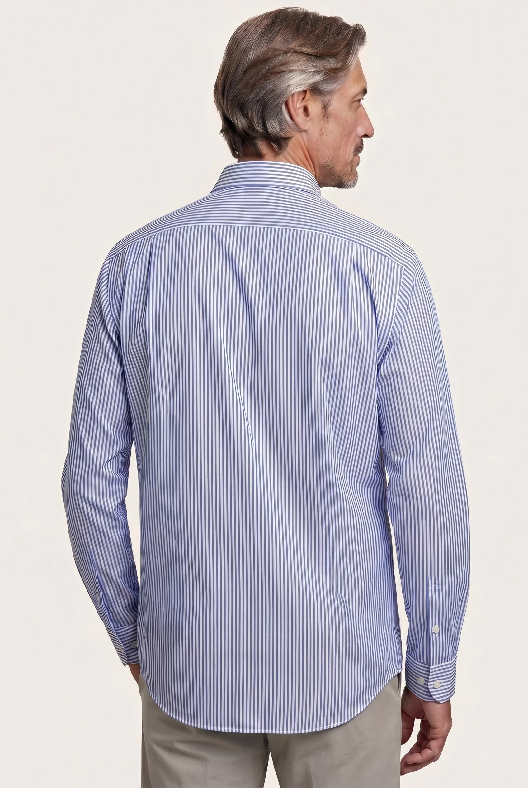 Camisa Popelin às Riscas com colarinho aberto, regular fit - Image 2