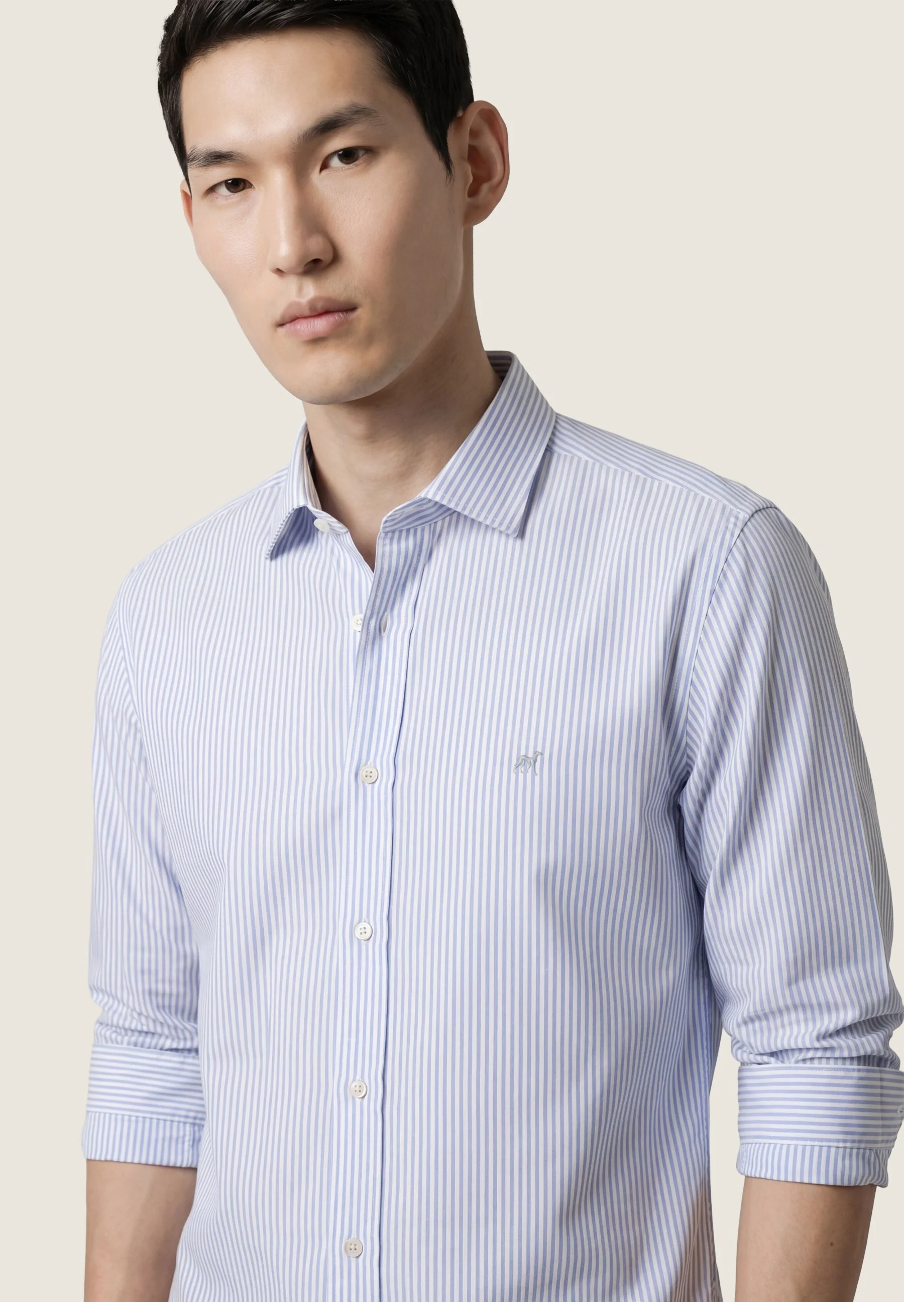 Camisa Popelin às Riscas com colarinho aberto, regular fit - Image 4