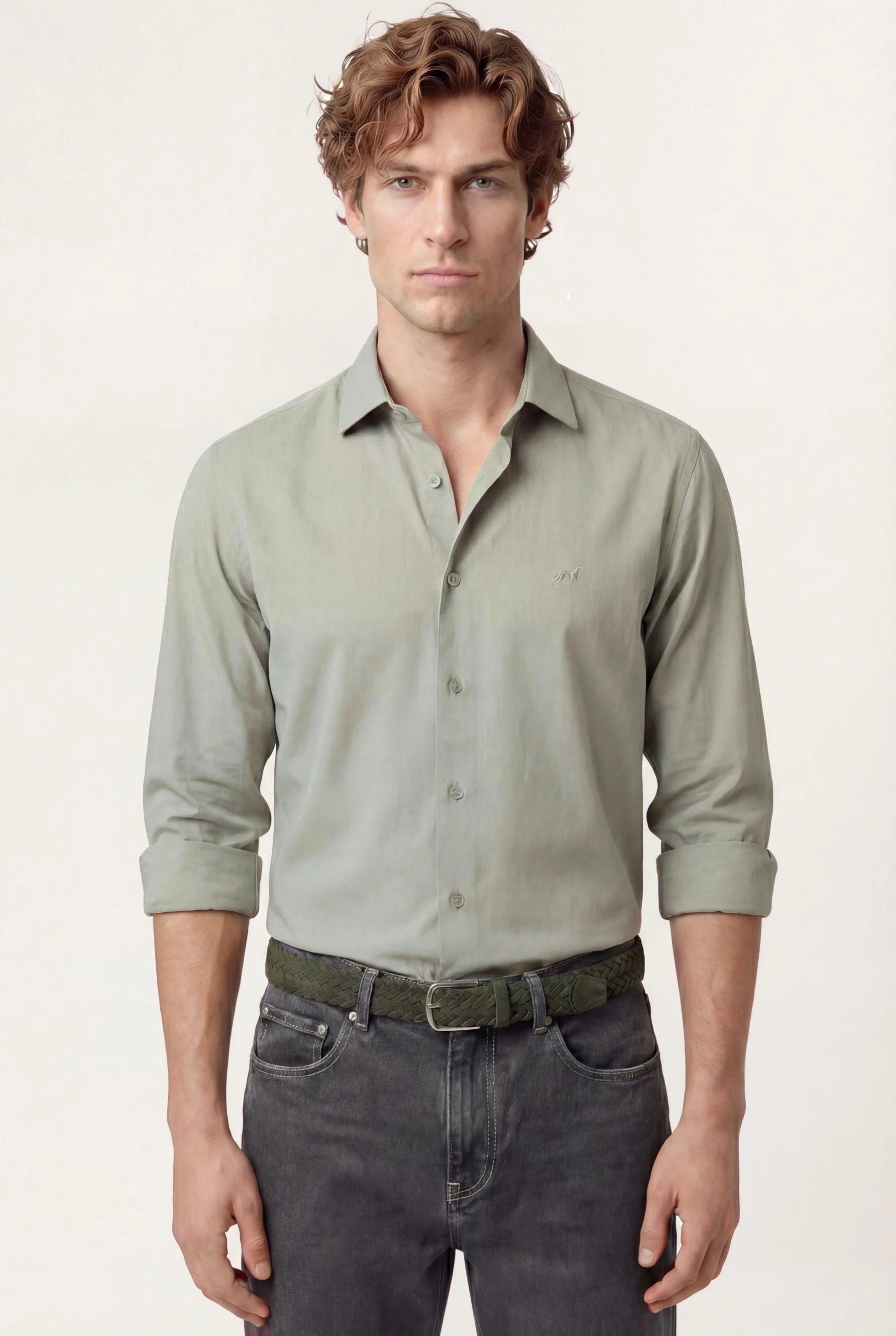 Camisa Popeline acabamento Overdyed com colarinho aberto, slim fit - Image 2