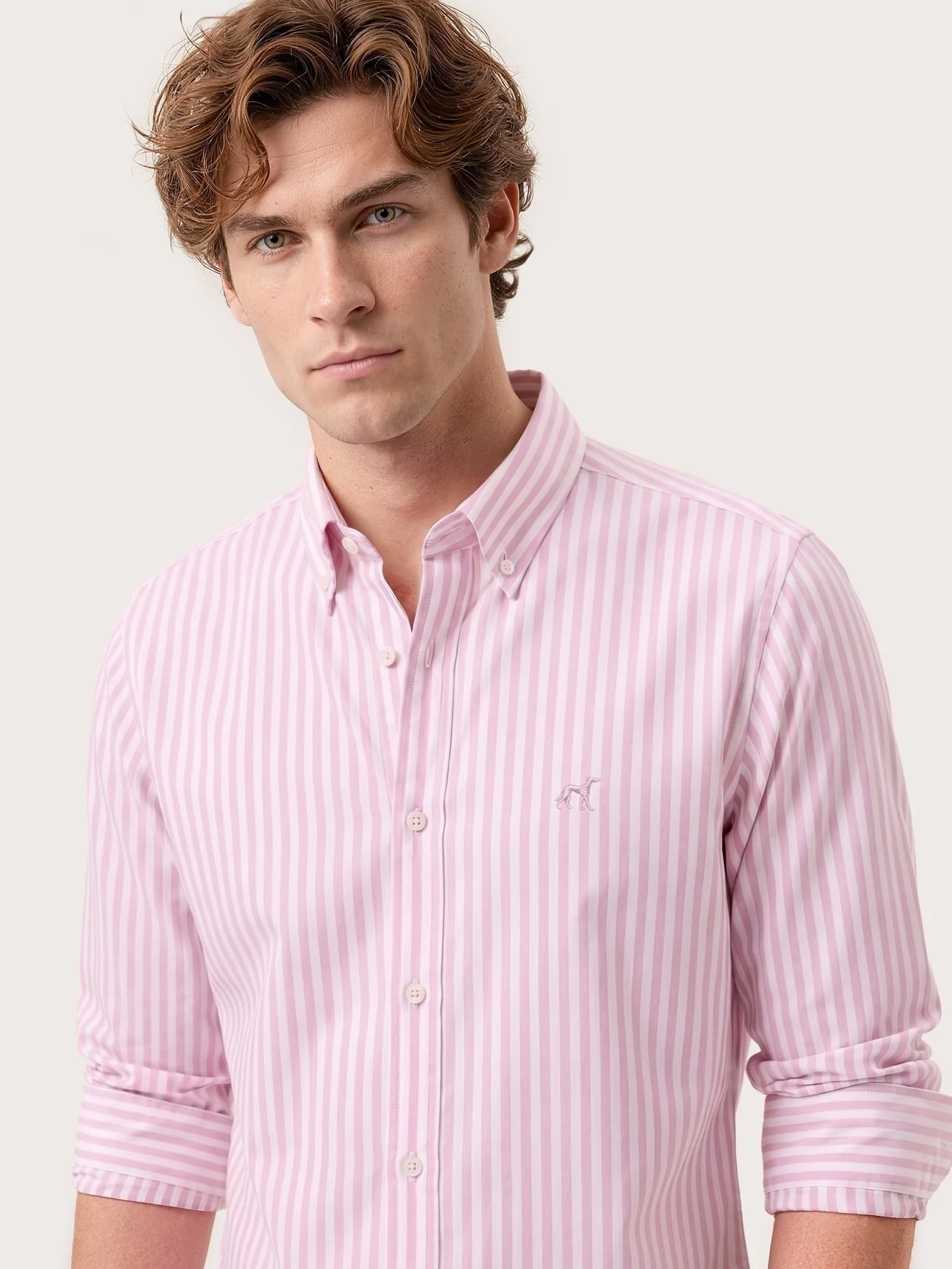 Camisa popleline às riscas com colarinho abotoado, slim fit - Image 10