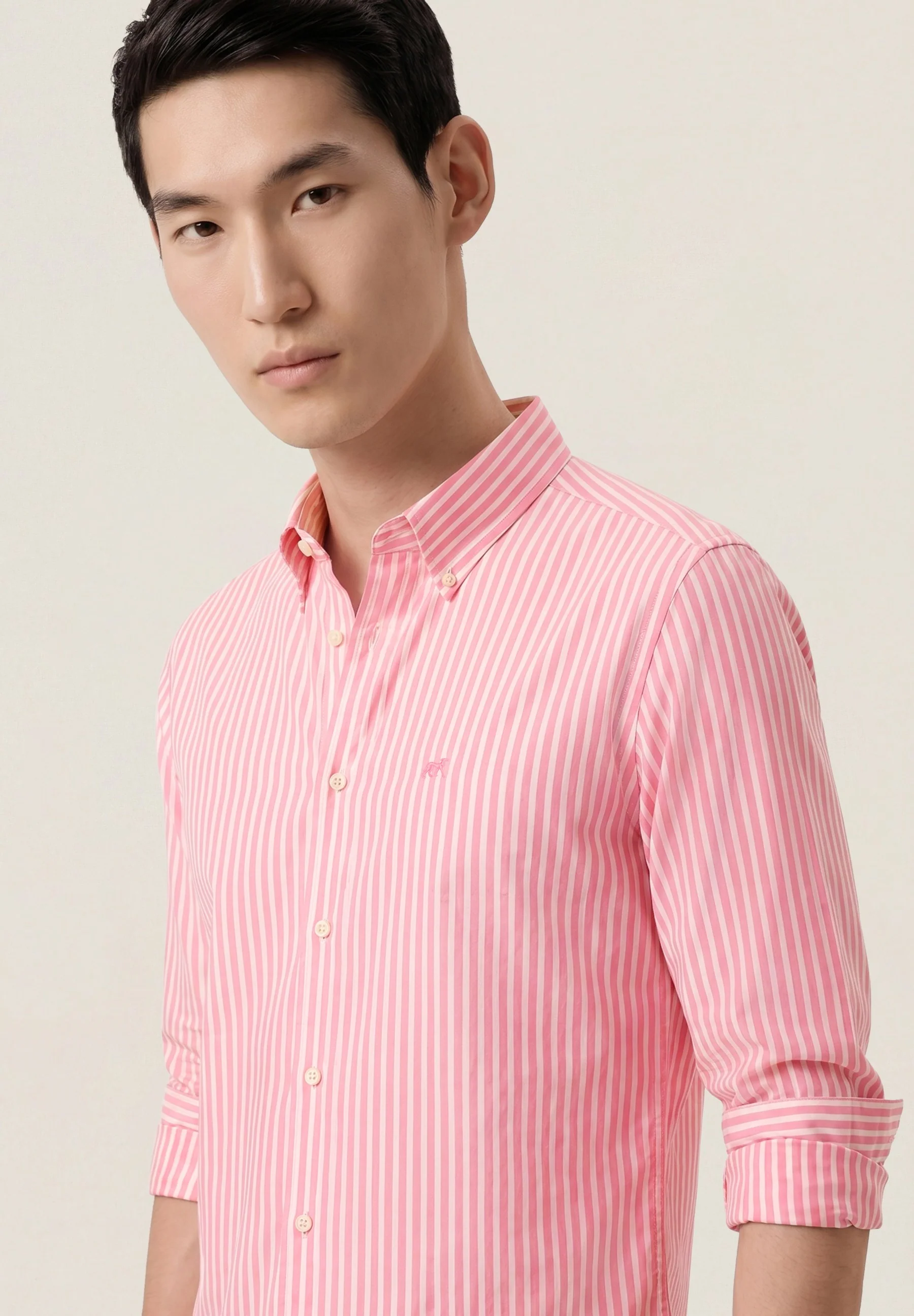 Camisa popleline às riscas com colarinho abotoado, slim fit - Image 13
