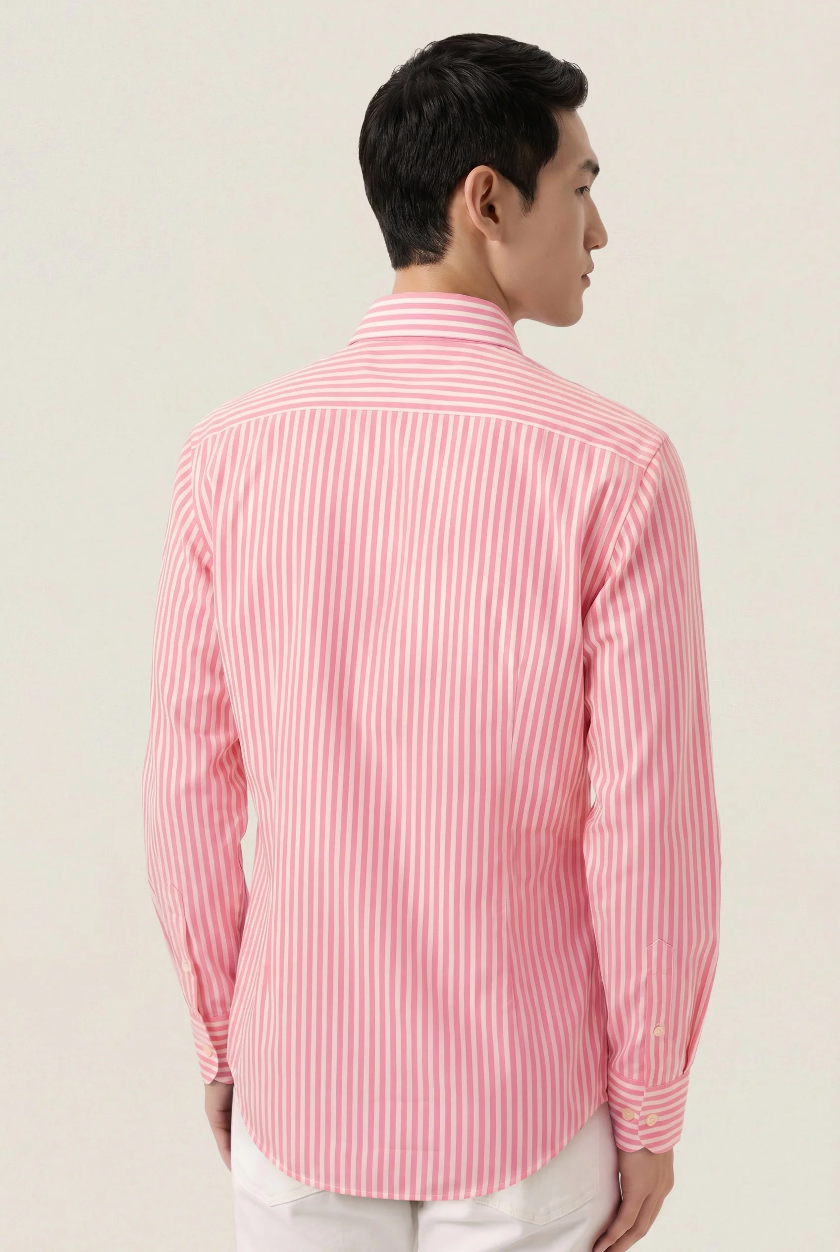 Camisa popleline às riscas com colarinho abotoado, slim fit - Image 15