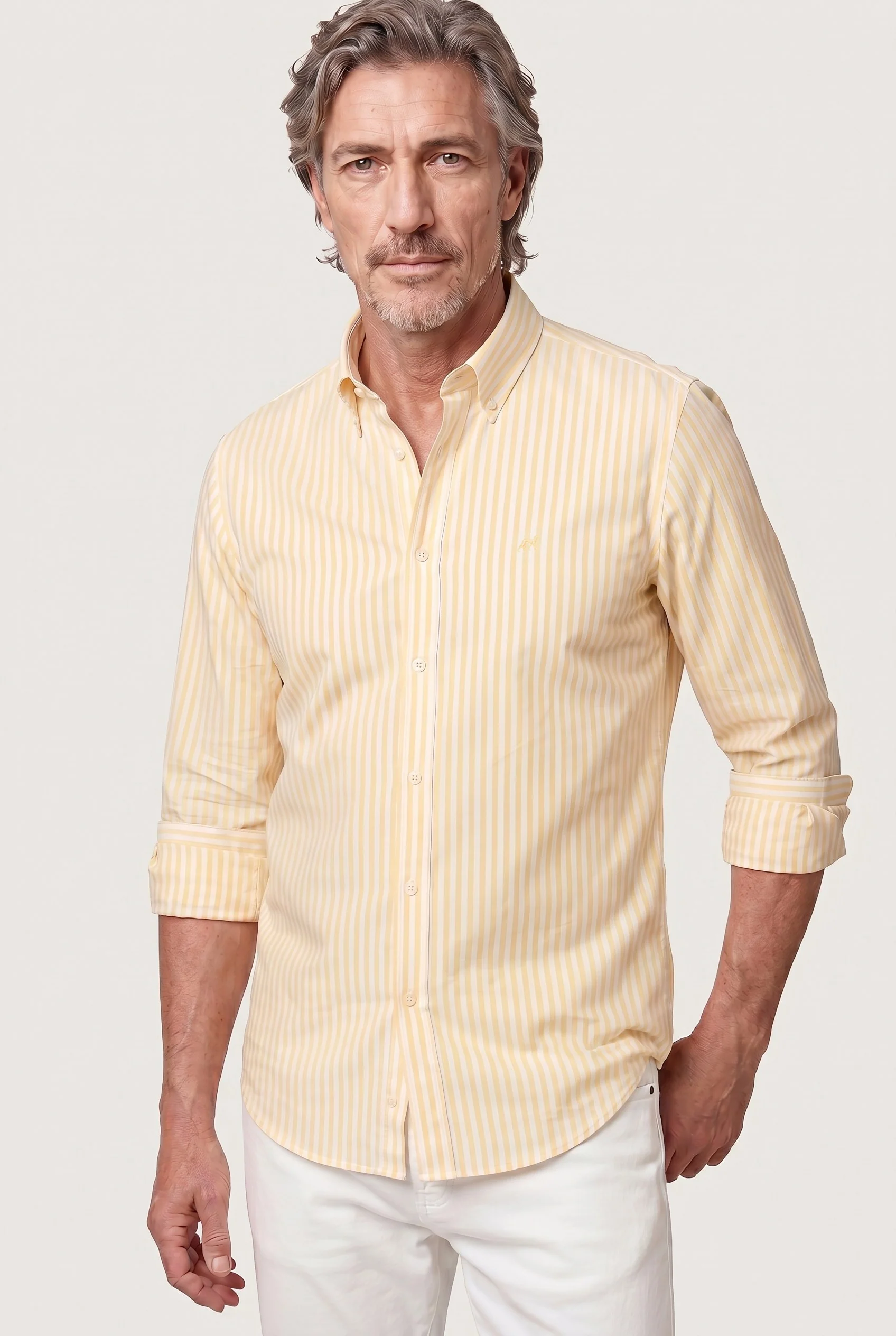 Camisa popleline às riscas com colarinho abotoado, slim fit - Image 16