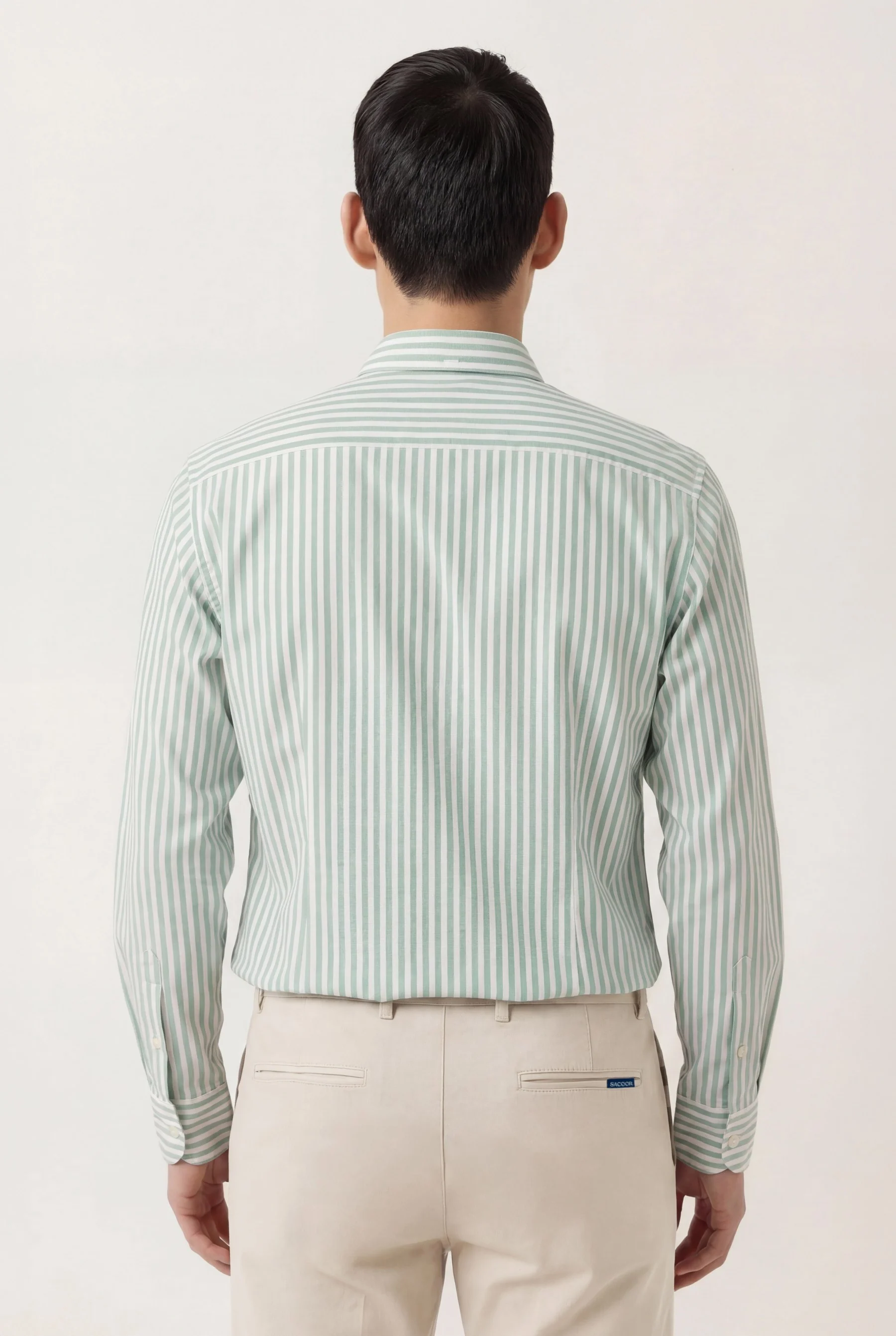 Camisa popleline às riscas com colarinho abotoado, slim fit - Image 4