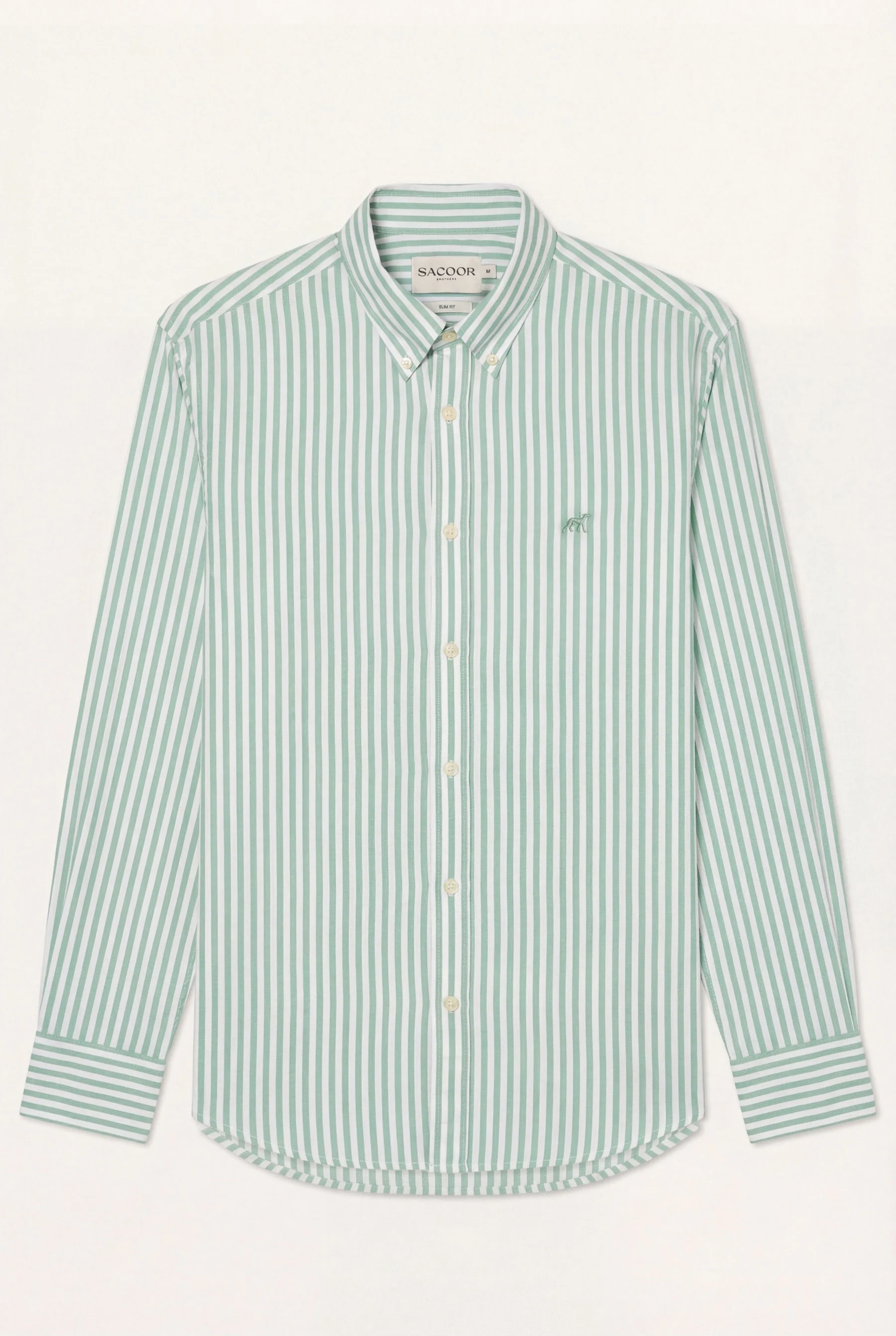 Camisa popleline às riscas com colarinho abotoado, slim fit - Image 5