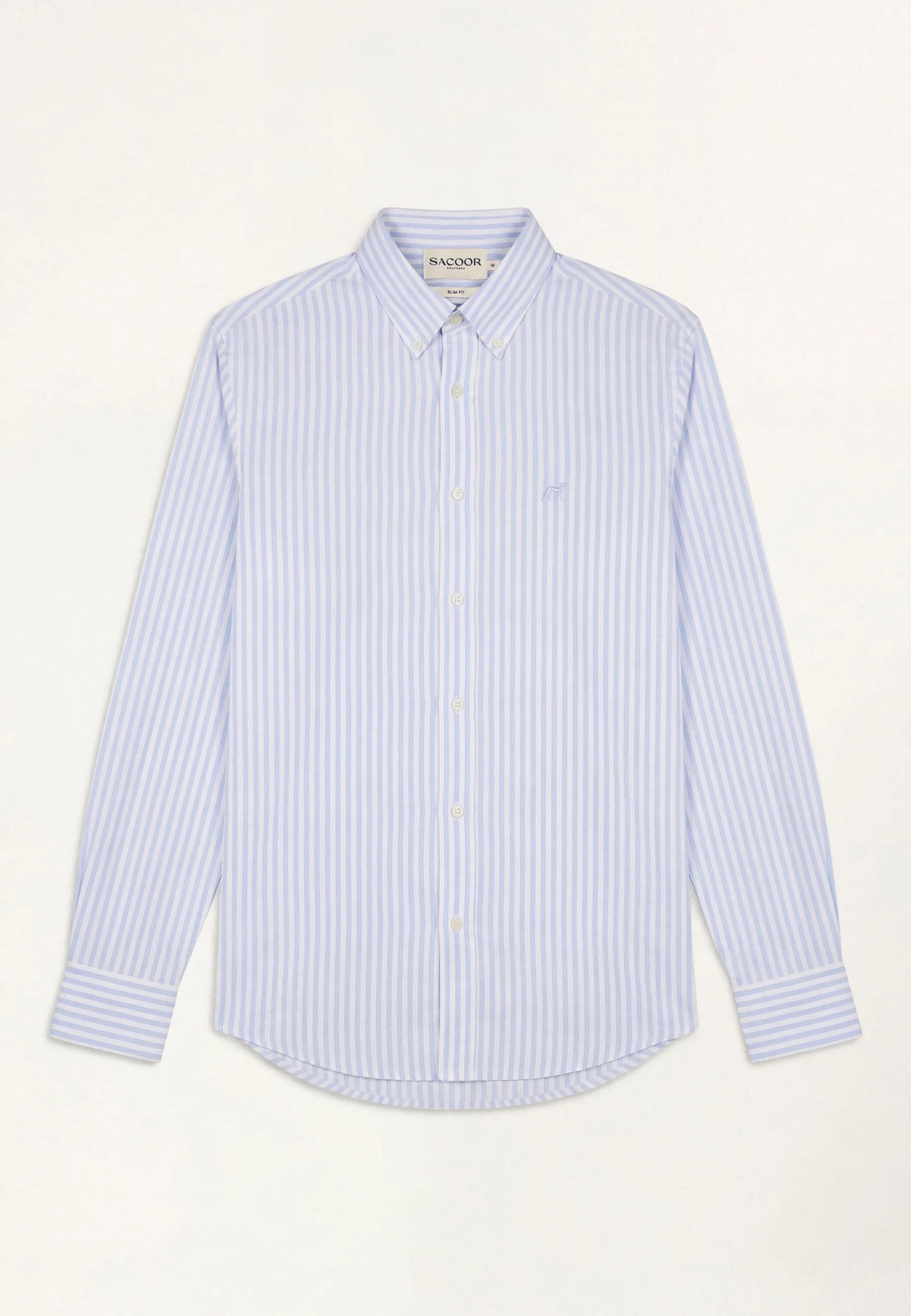 Camisa popleline às riscas com colarinho abotoado, slim fit - Image 8